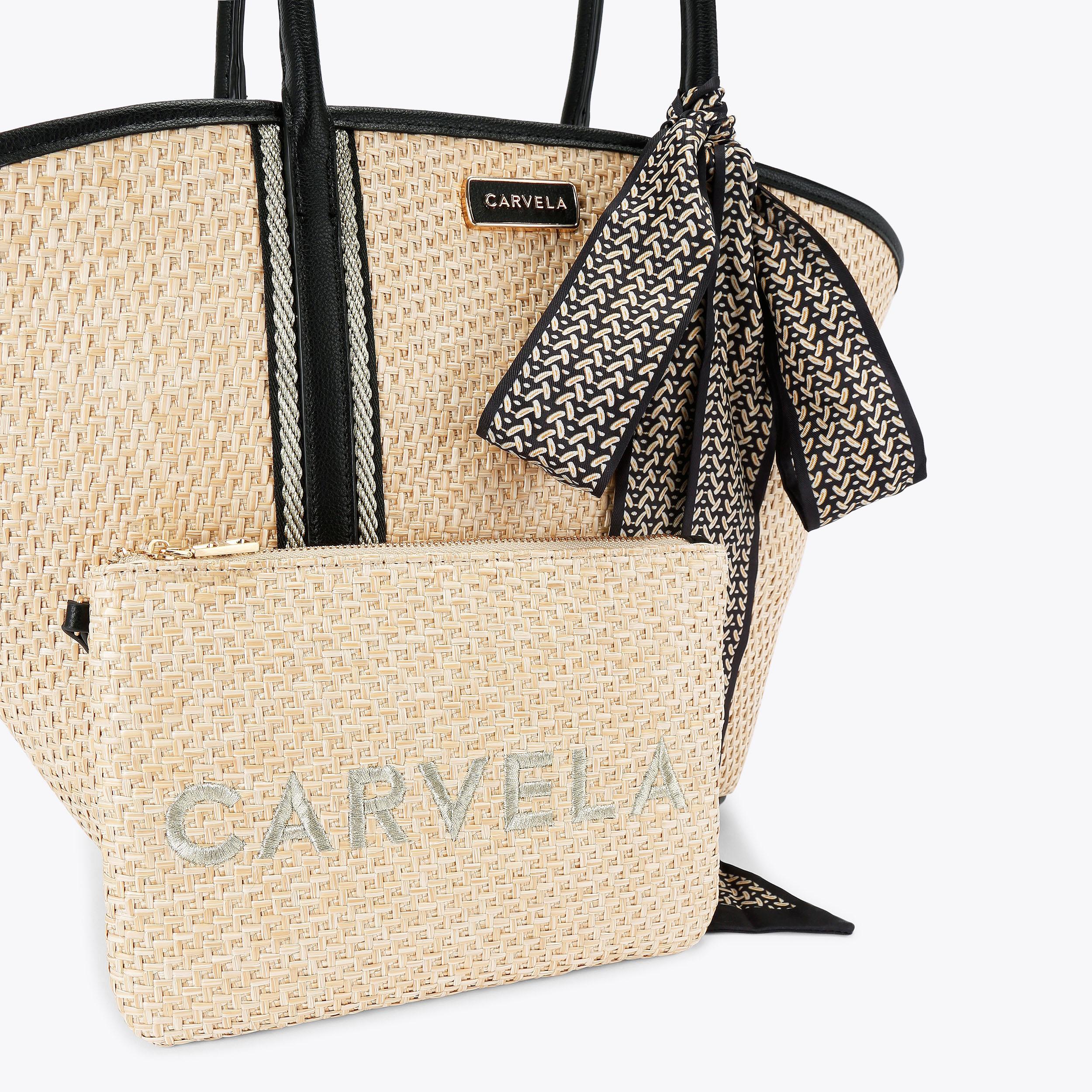 SORRENTO STRAW BASKET Black Natural Woven Straw Basket Bag by CARVELA