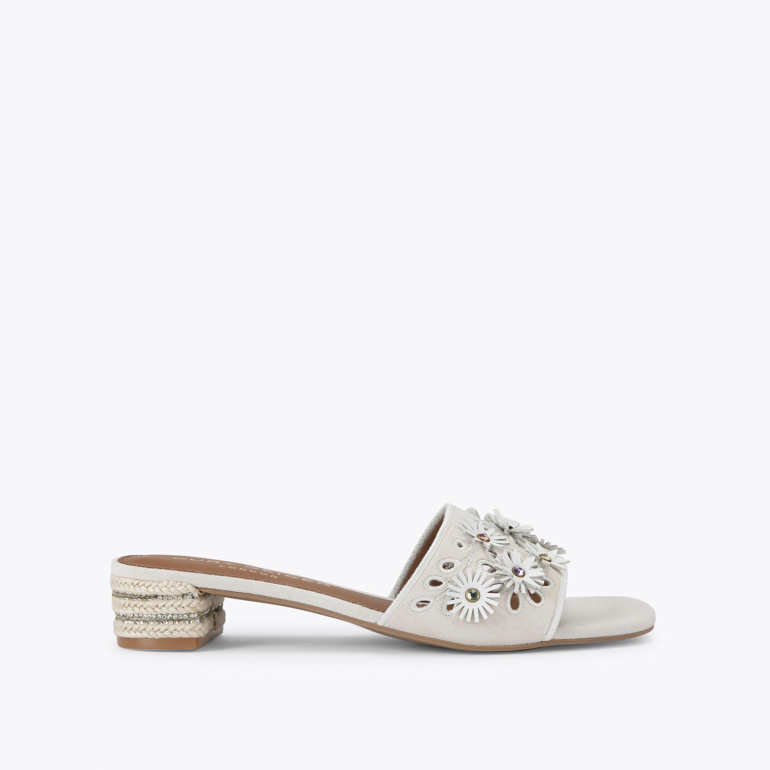 FLOWER LOW SANDAL Bone Suede Slip On Sandal by KURT GEIGER