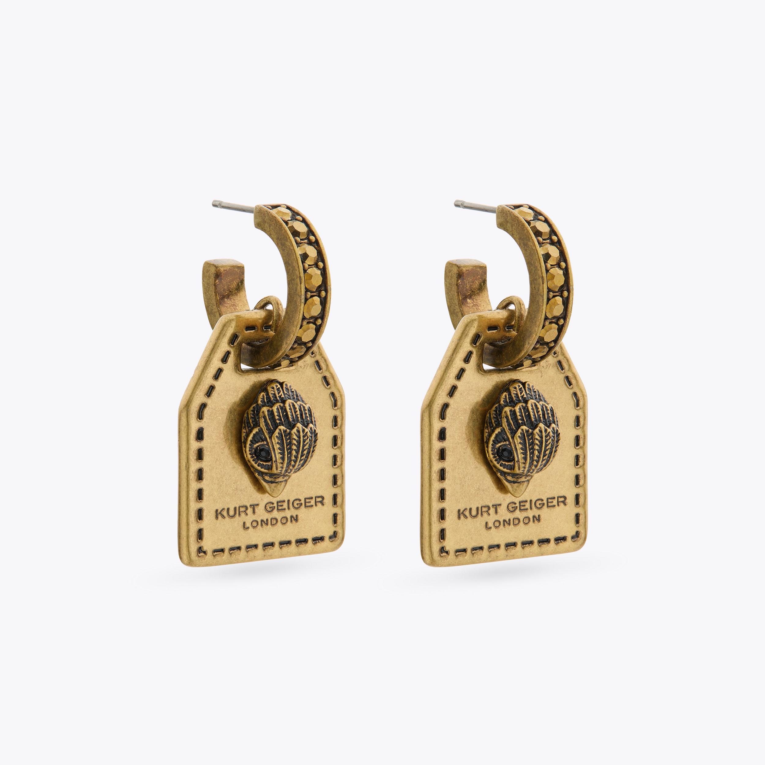 carvela by kurt geiger SOUTHBANK TAG HUGGIES Antiqued Brass Luggage Tag Earring by KURT GEIGER LONDON