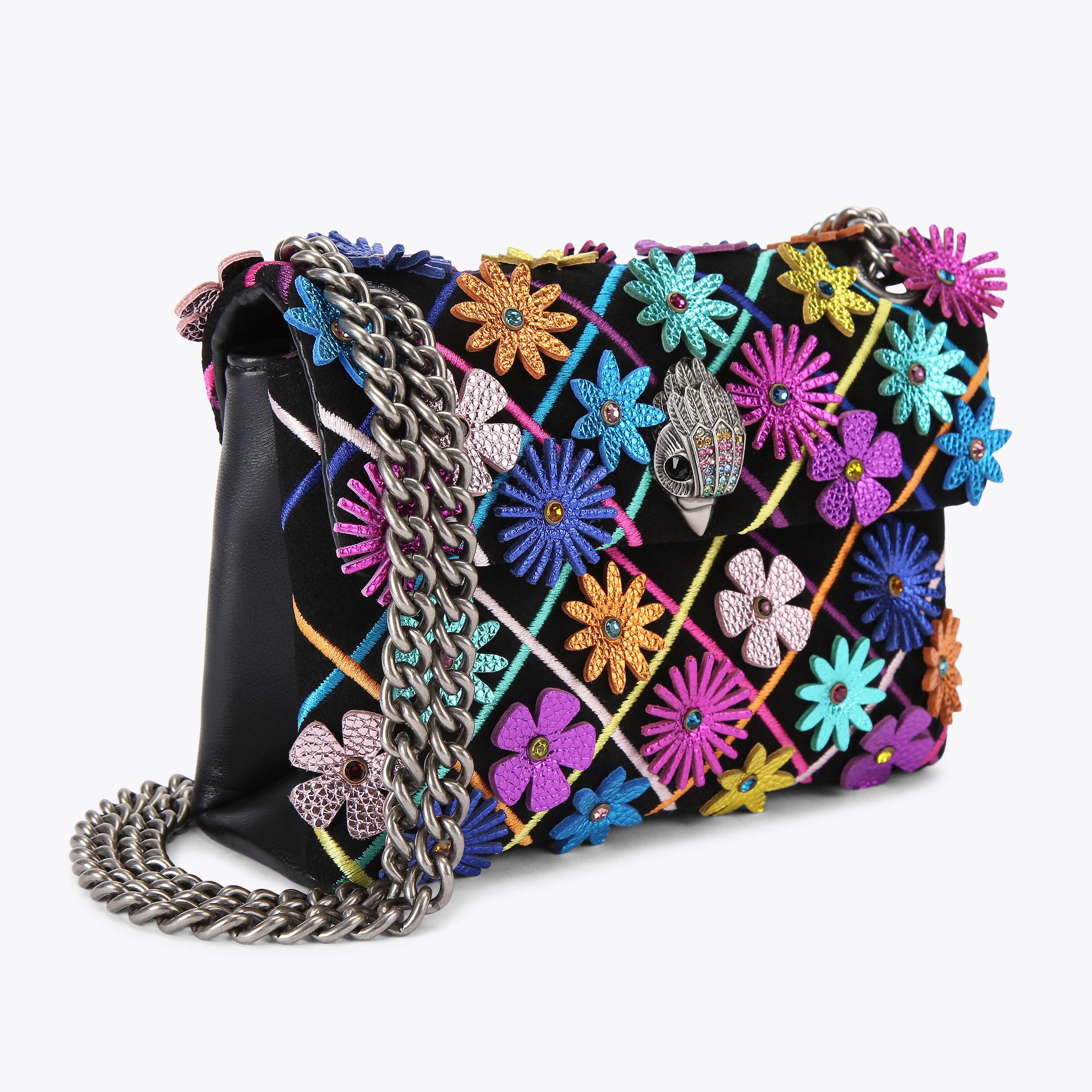MINI KENSINGTON FLOWERS Black Suede Flower Mini Cross Body Bag by