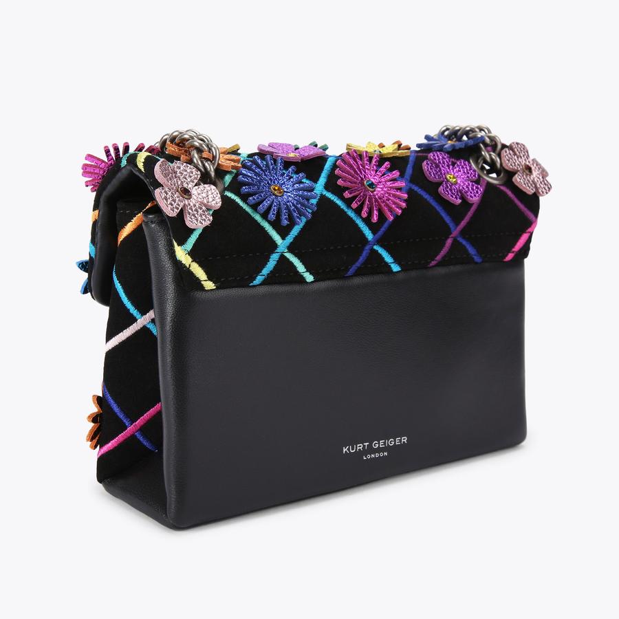 MINI KENSINGTON FLOWERS Black Suede Flower Mini Cross Body Bag by