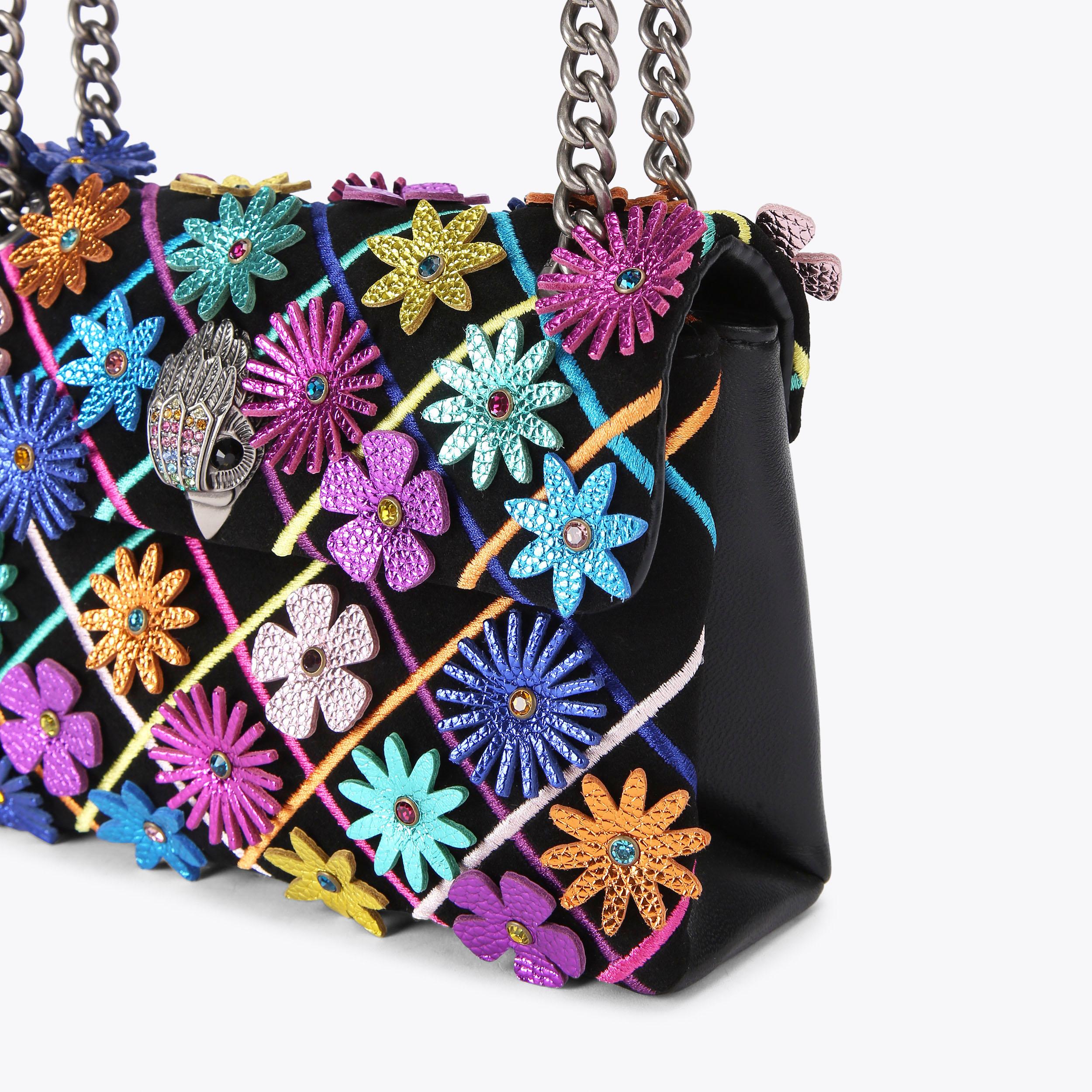 MINI KENSINGTON FLOWERS Black Suede Flower Mini Cross Body Bag by