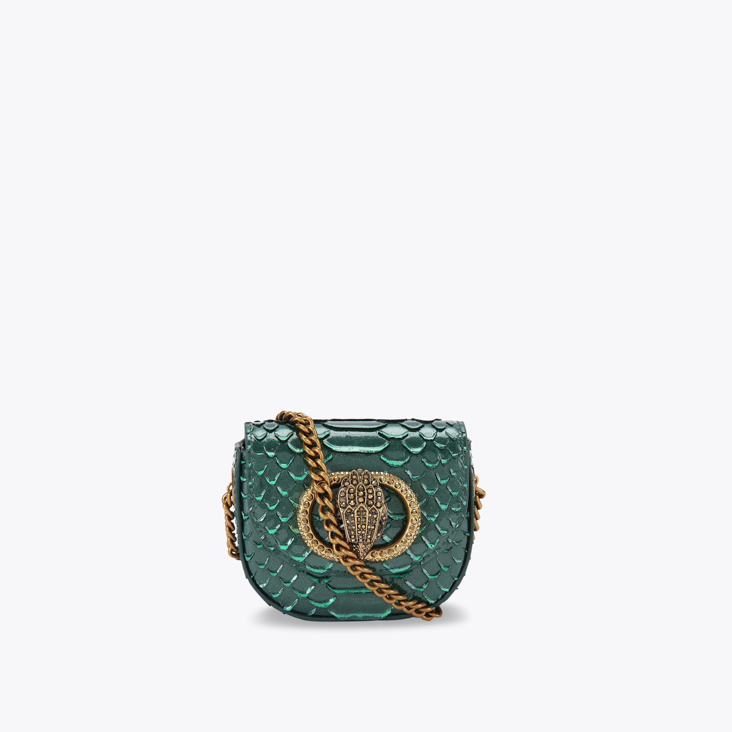 MICRO CHELSEA SADDLE Green Snake Micro Saddle Bag by KURT GEIGER