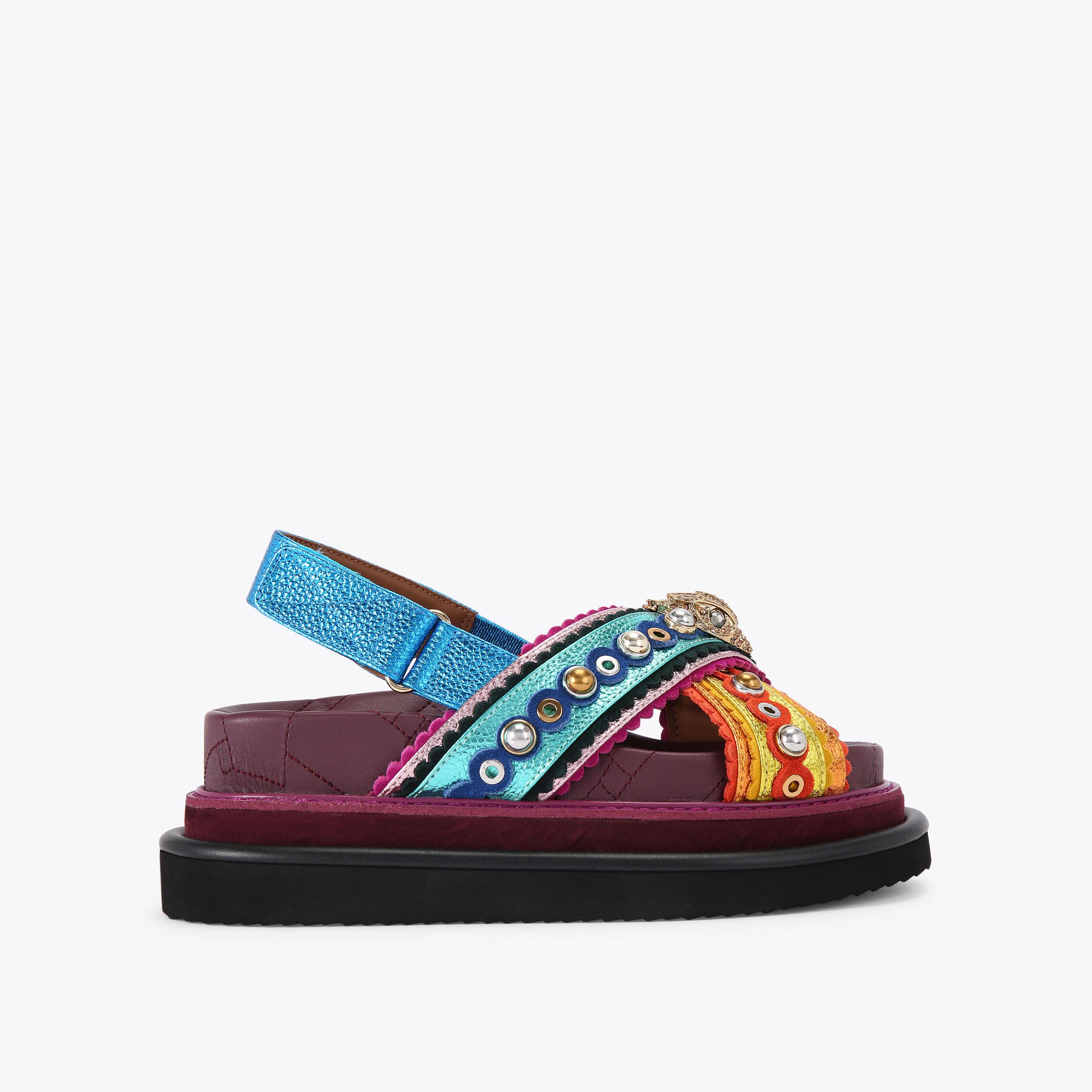 carvela by kurt geiger ORSON CROSS SCALLOP Metallic Multi-colour Sandals by KURT GEIGER LONDON