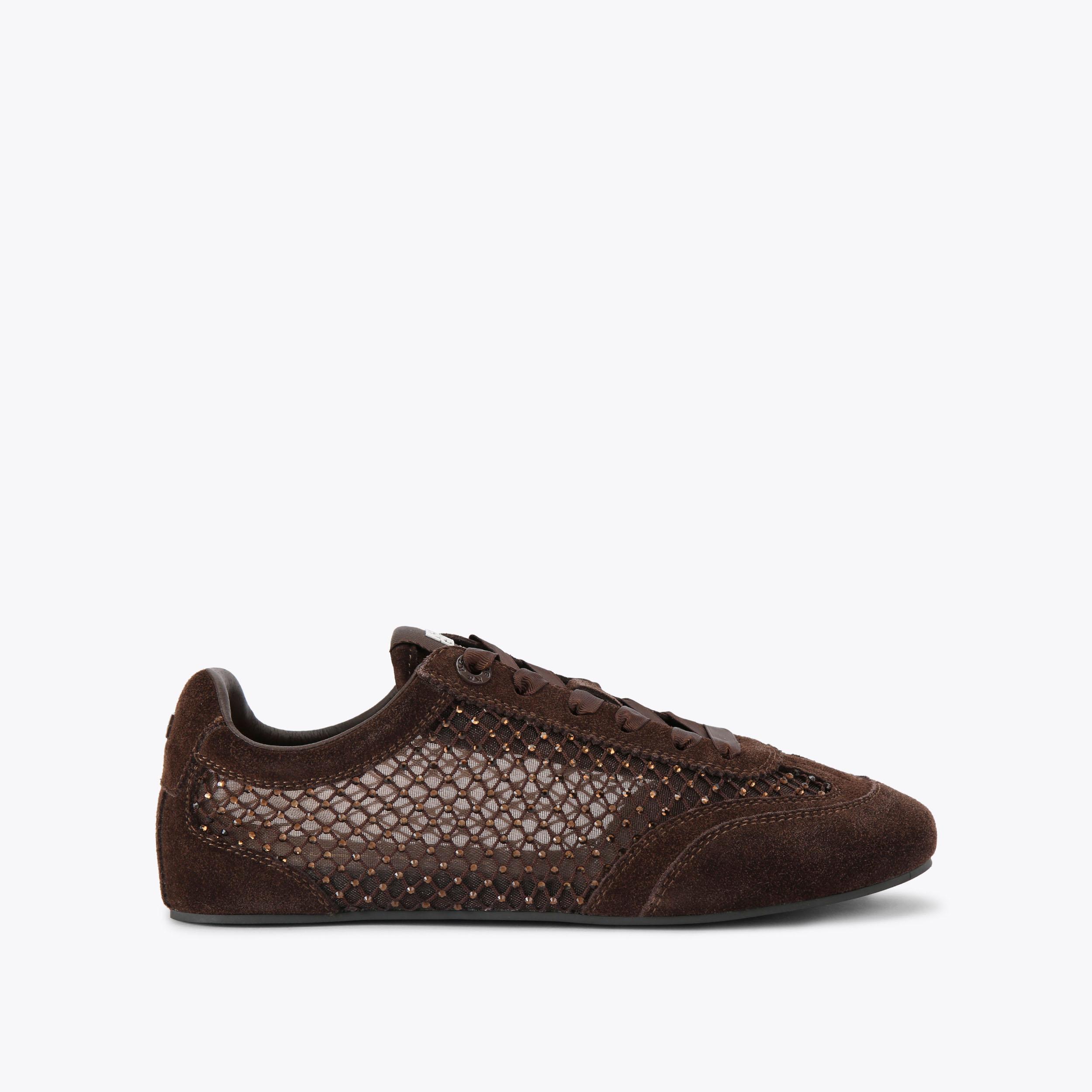 carvela by kurt geiger LISTEN Brown Suede Crystal Sneaker by KG KURT GEIGER