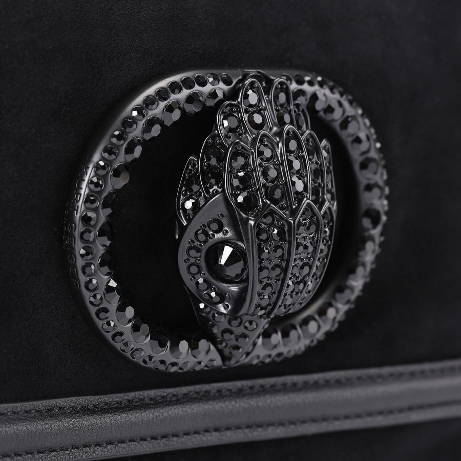 CHELSEA LG SOFT SADDLE DR Black Suede Shoulder Bag by KURT GEIGER