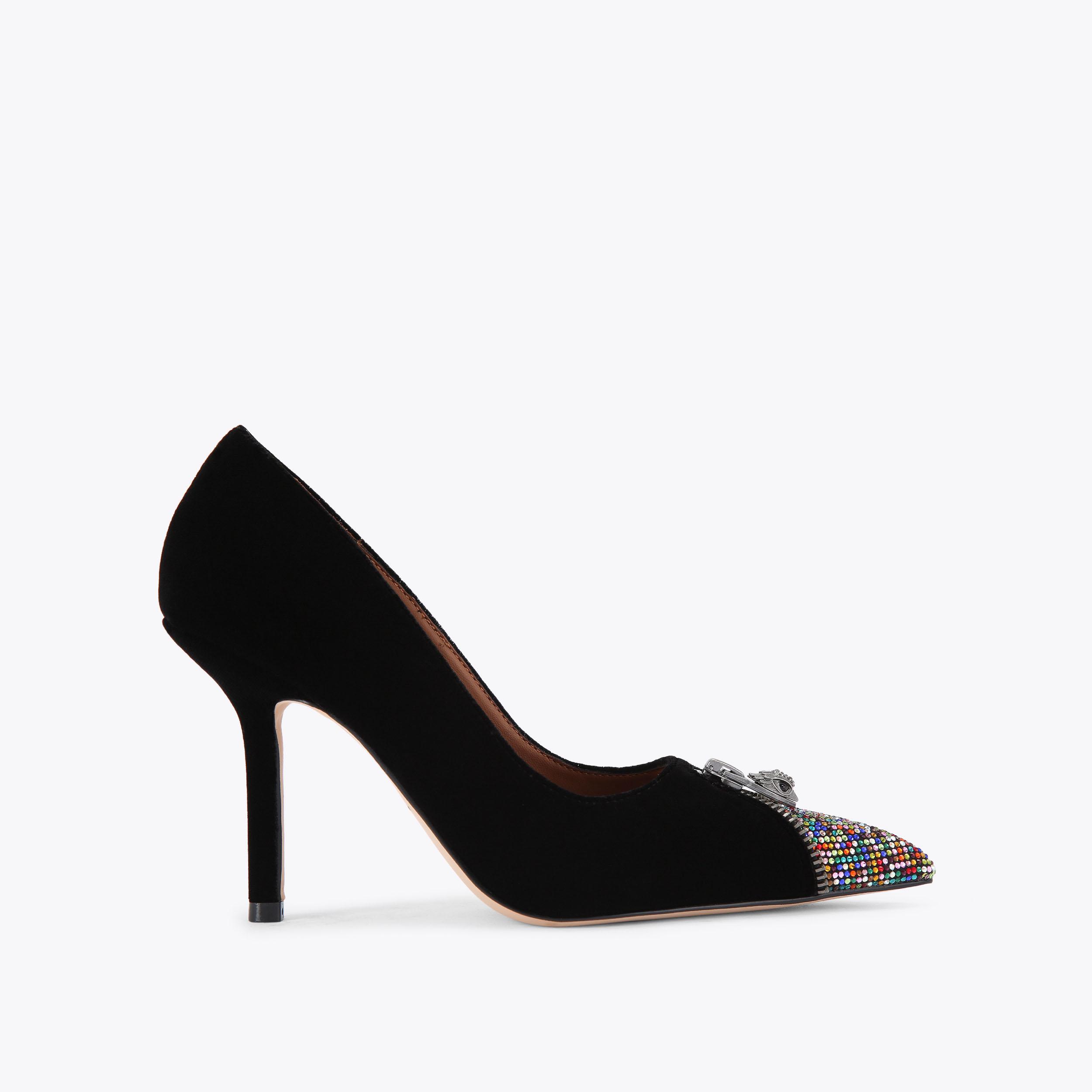ZIP COURT Black Suede Heel by KURT GEIGER LONDON
