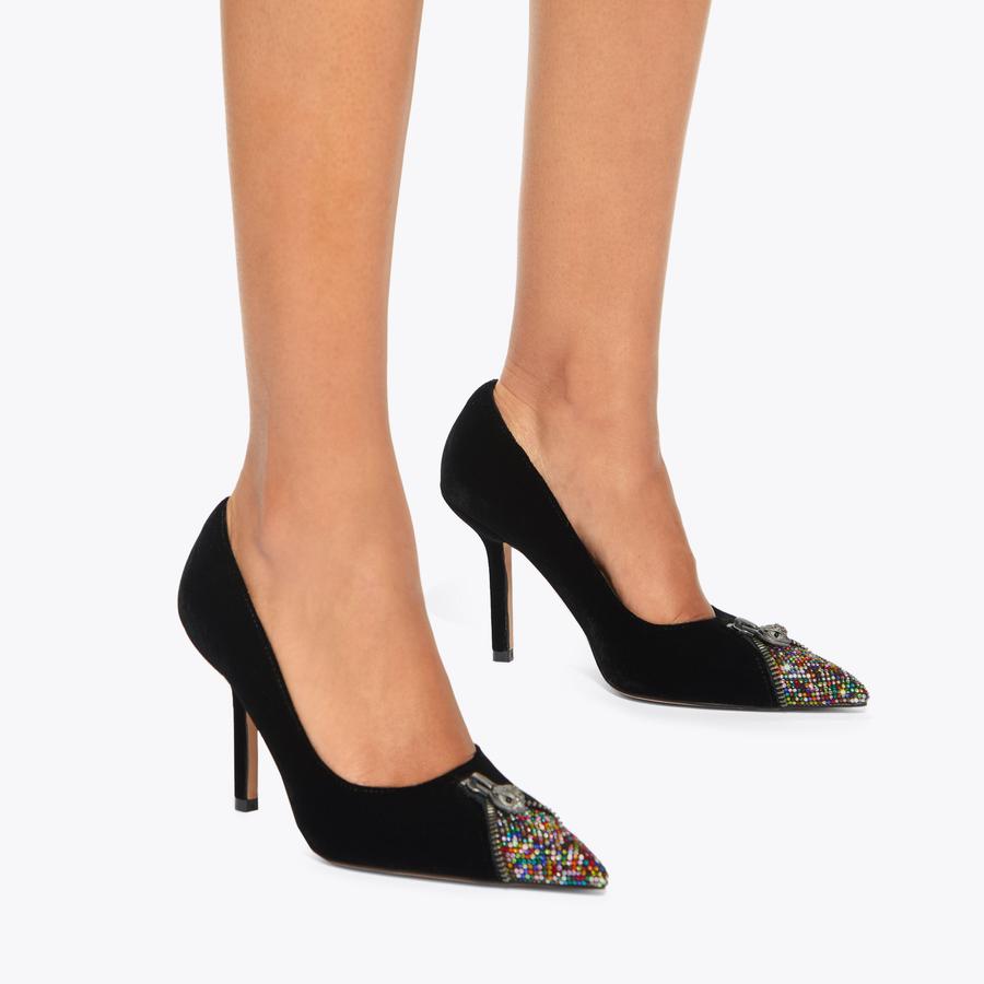 ZIP COURT Black Suede Court Heel by KURT GEIGER LONDON