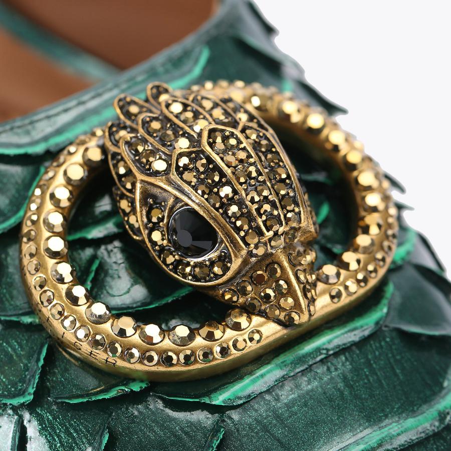 CHELSEA ANKLE STRAP Dark Green Snake High Heel by KURT GEIGER LONDON