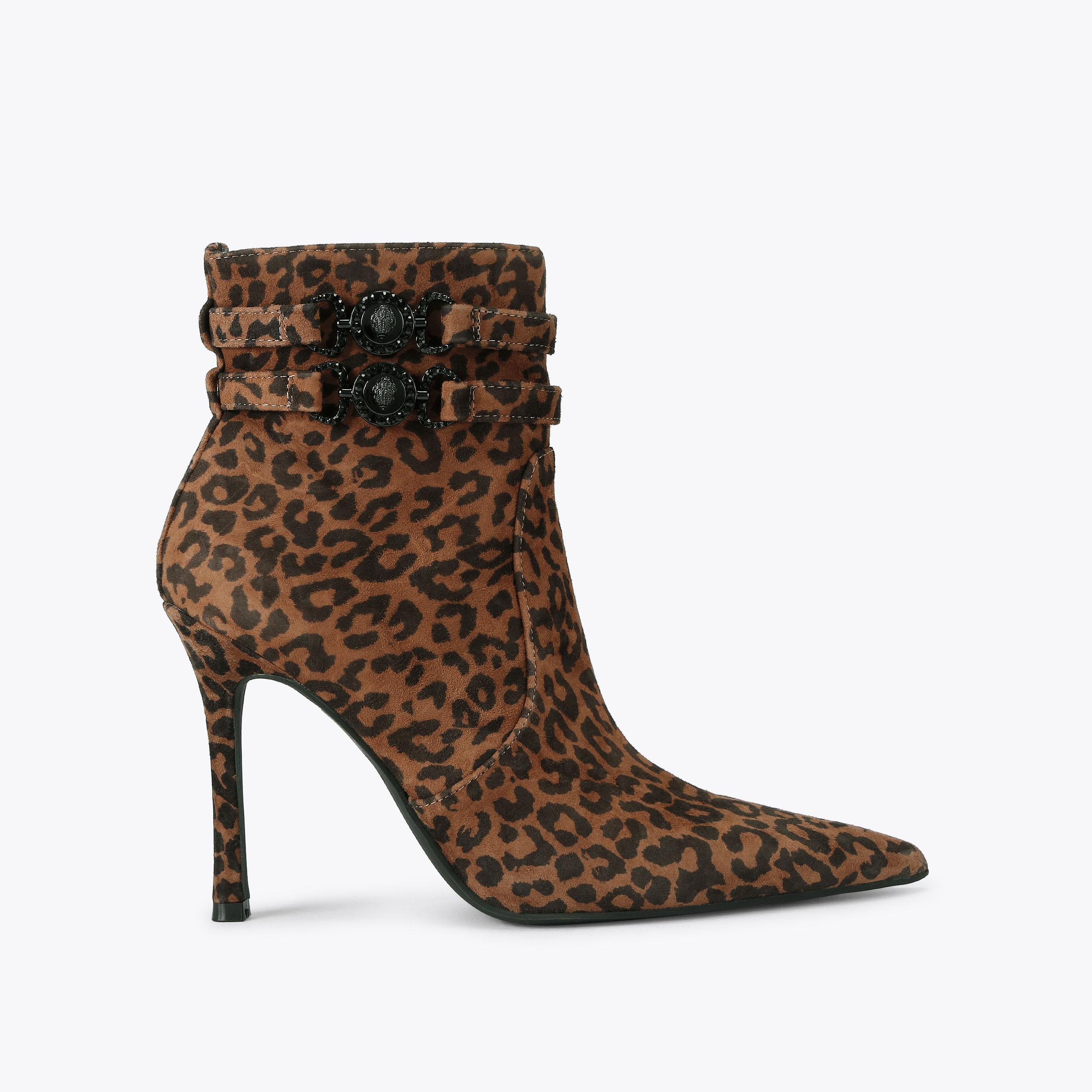 MANSION ANKLE BOOT Leopard Suede Heeled Ankle Boot by KURT GEIGER