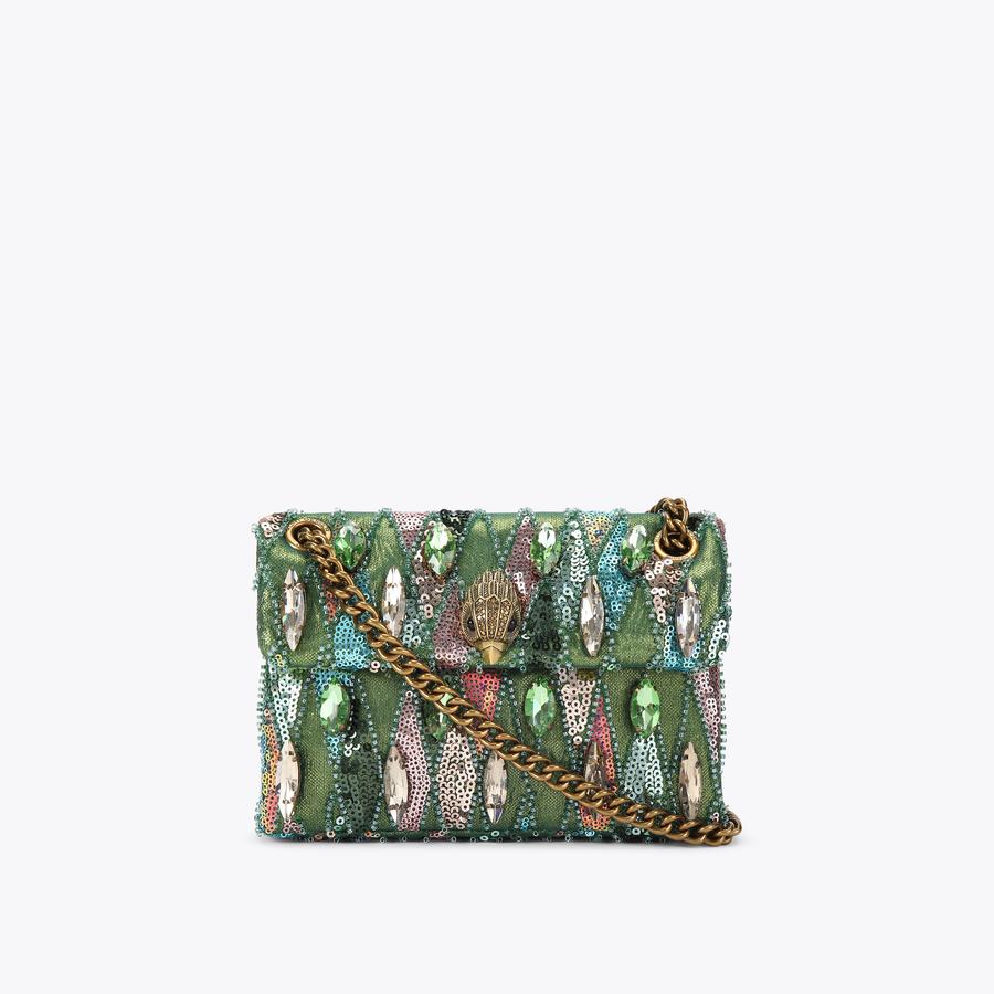SEQUIN MINI KENSINGTON Silver And Green Crystal Cross Body Bag by KURT GEIGER LONDON