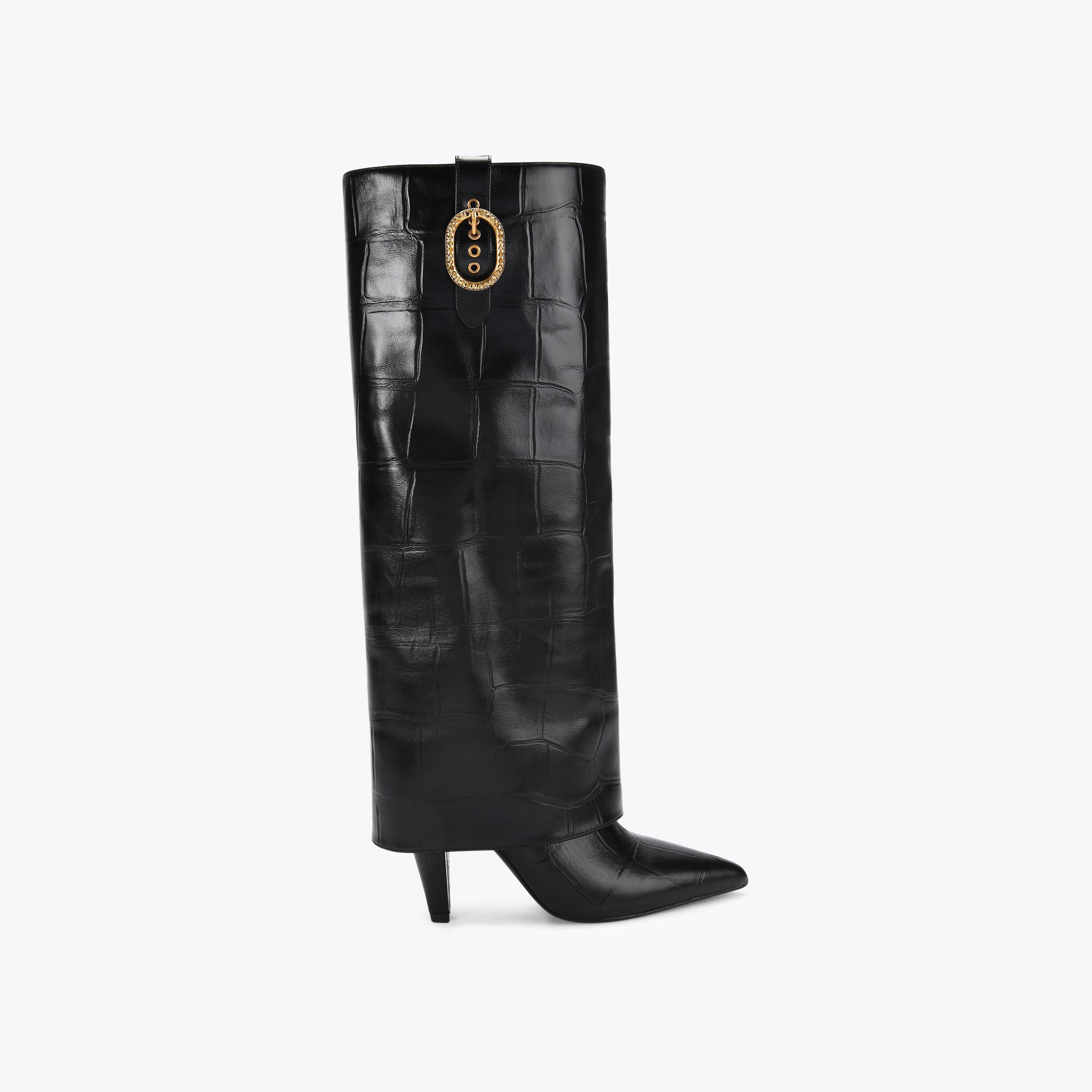 FOLD OVER TALL BOOT Wine Croc Knee High Boot by KURT GEIGER LONDON