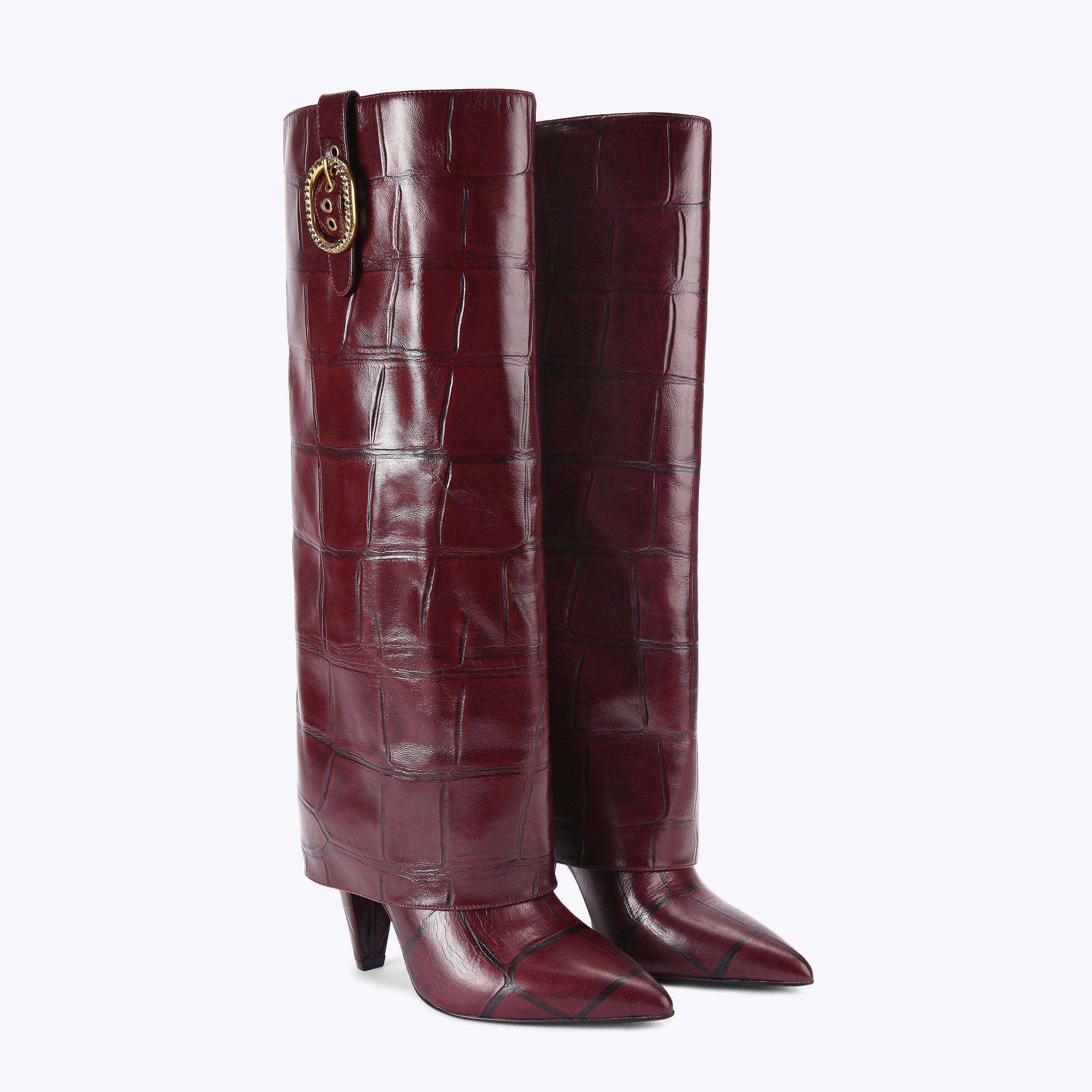 Burgundy Wide Calf Crocodile Boots Wide Calf Crocodile Boots