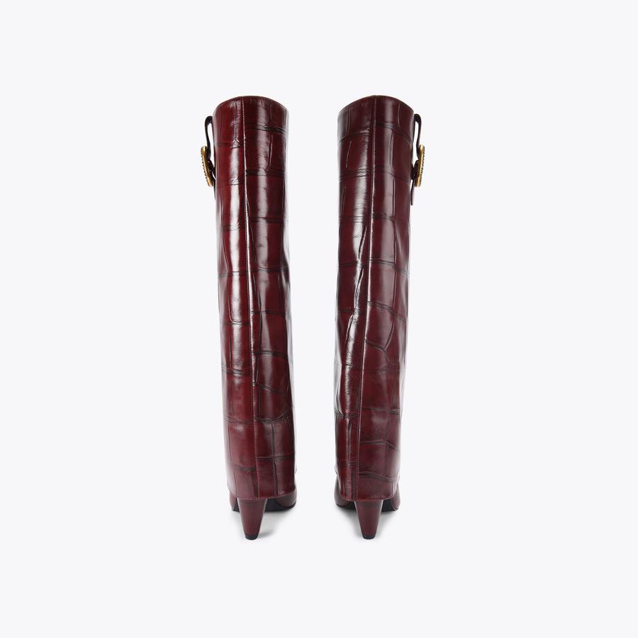 FOLD OVER TALL BOOT Wine Croc Knee High Boot by KURT GEIGER LONDON