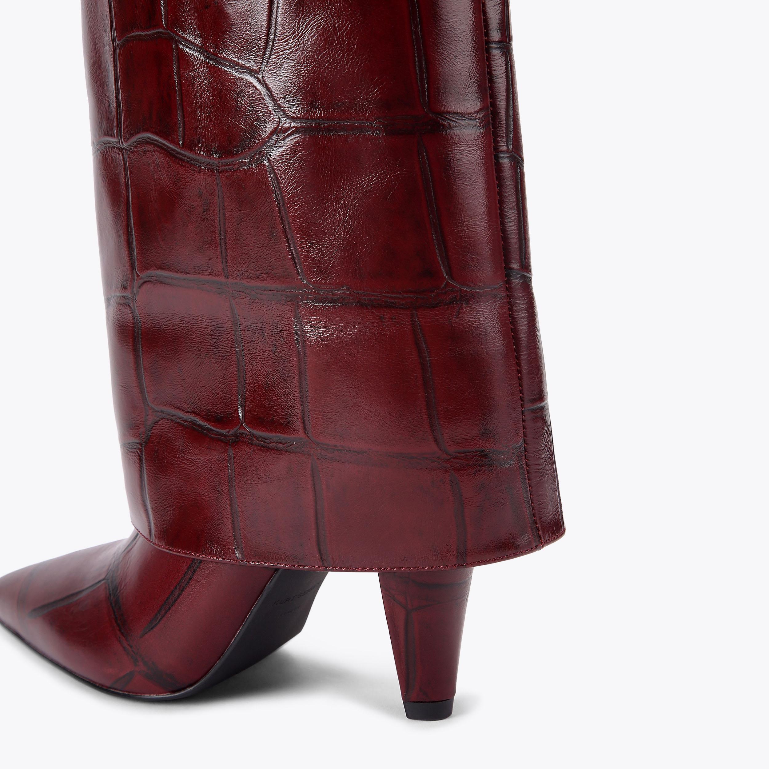 FOLD OVER TALL BOOT Wine Croc Knee High Boot by KURT GEIGER LONDON