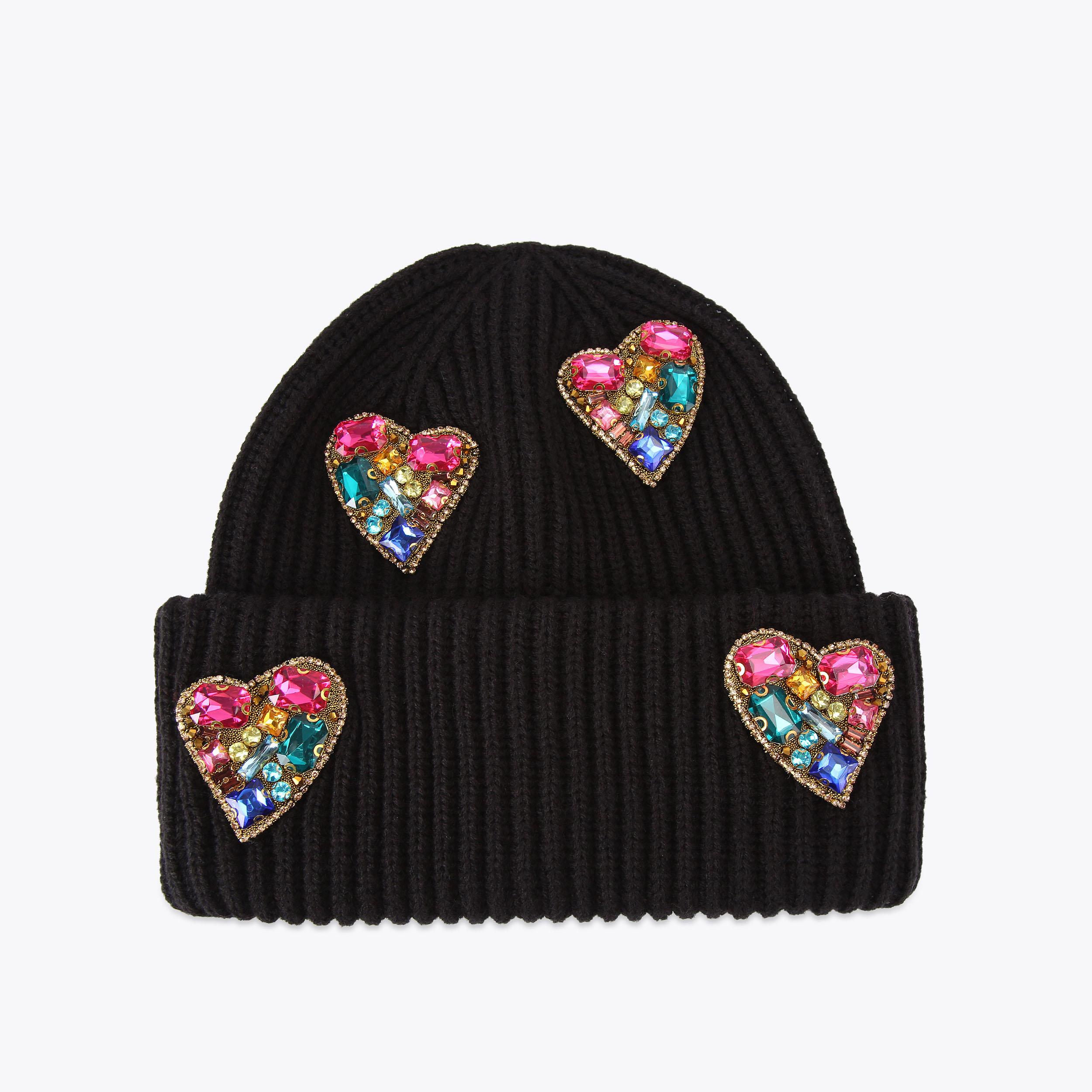 HEART GEM BEANIE Black Heart Knitted Beanie by KURT GEIGER LONDON