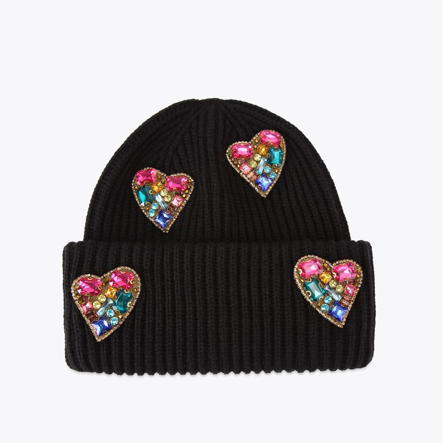 HEART GEM BEANIE Black Heart Knitted Beanie by KURT GEIGER LONDON