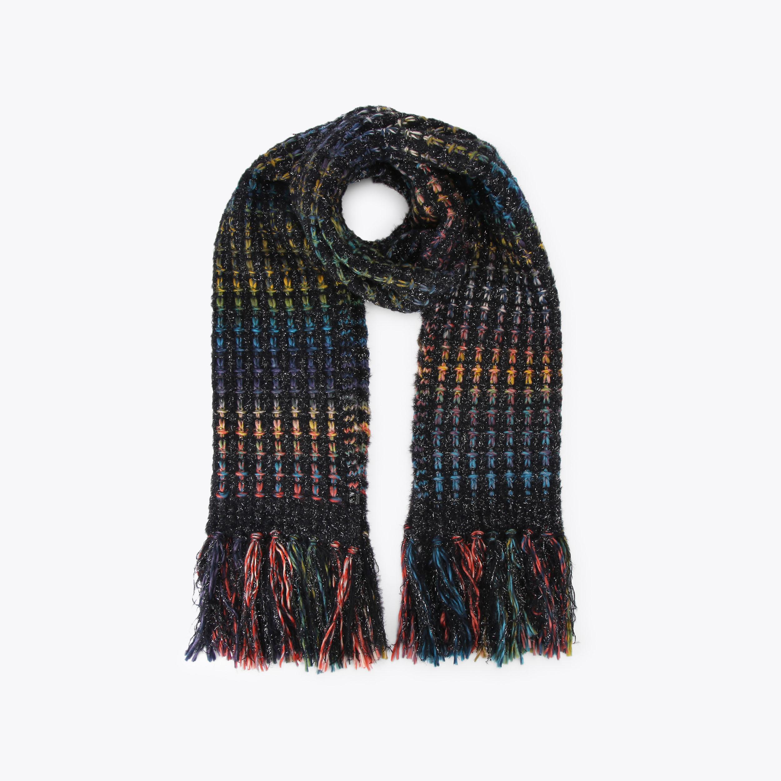 小物 \"Multi Coloured Scarf / BLACK\" Crochet Soft Chunky Black Multi-Color Flecks Chenille