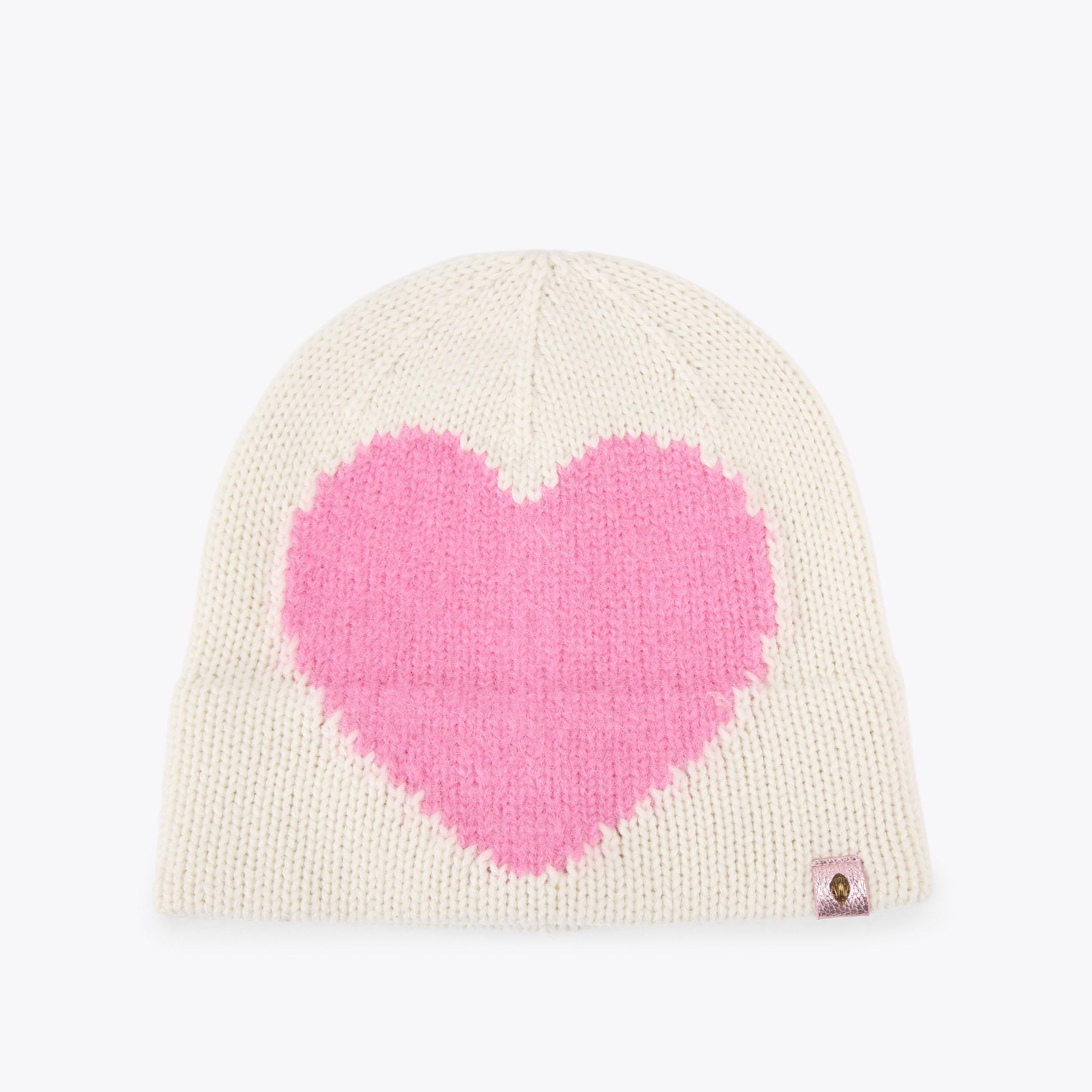 INTASIA HEART BEANIE Bone Pink Heart Knitted Beanie by KURT GEIGER