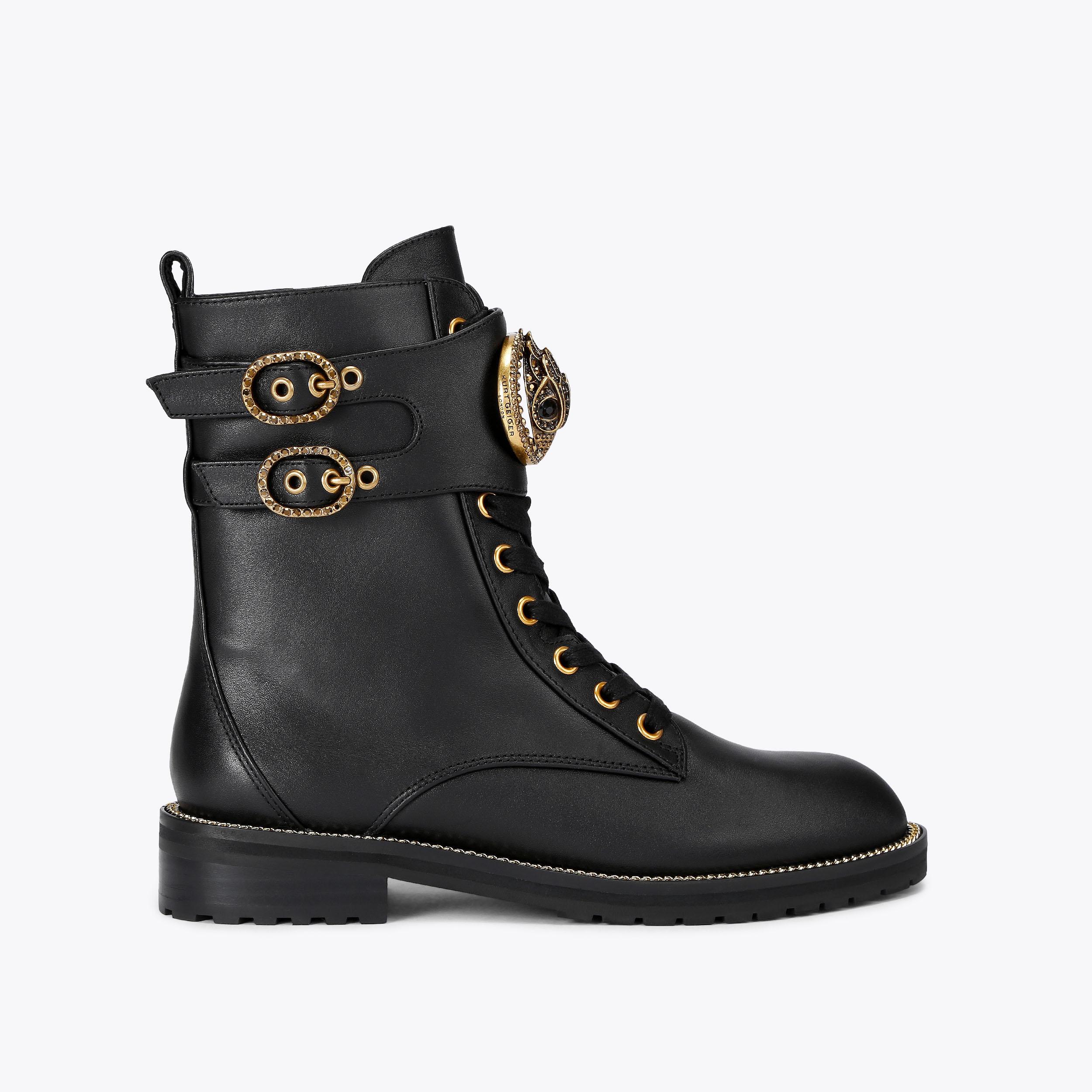 KENSINGTON CUFF LACE UP Black Leather Ankle Boot by KURT