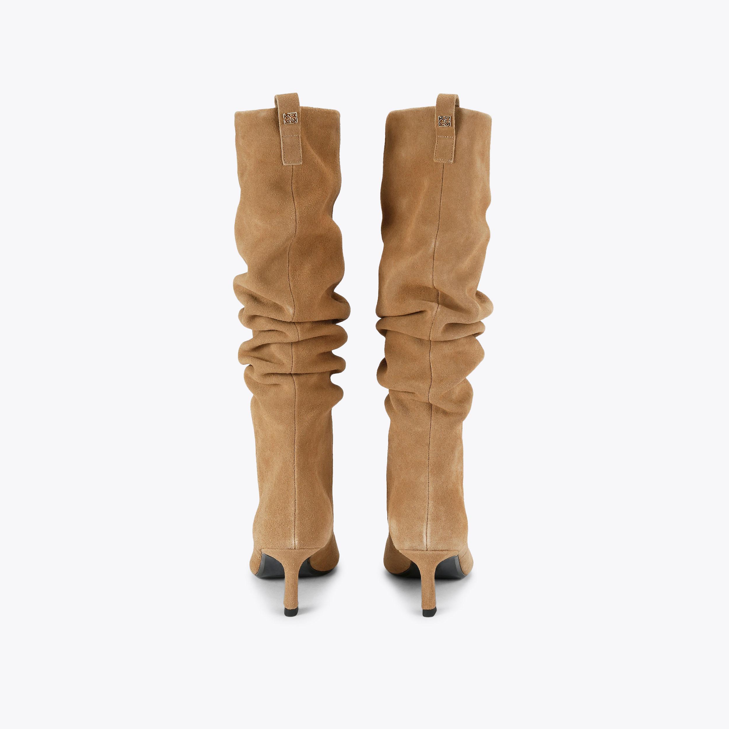 STARK ROUCHE Camel Suede Ruched Boot by KG KURT GEIGER