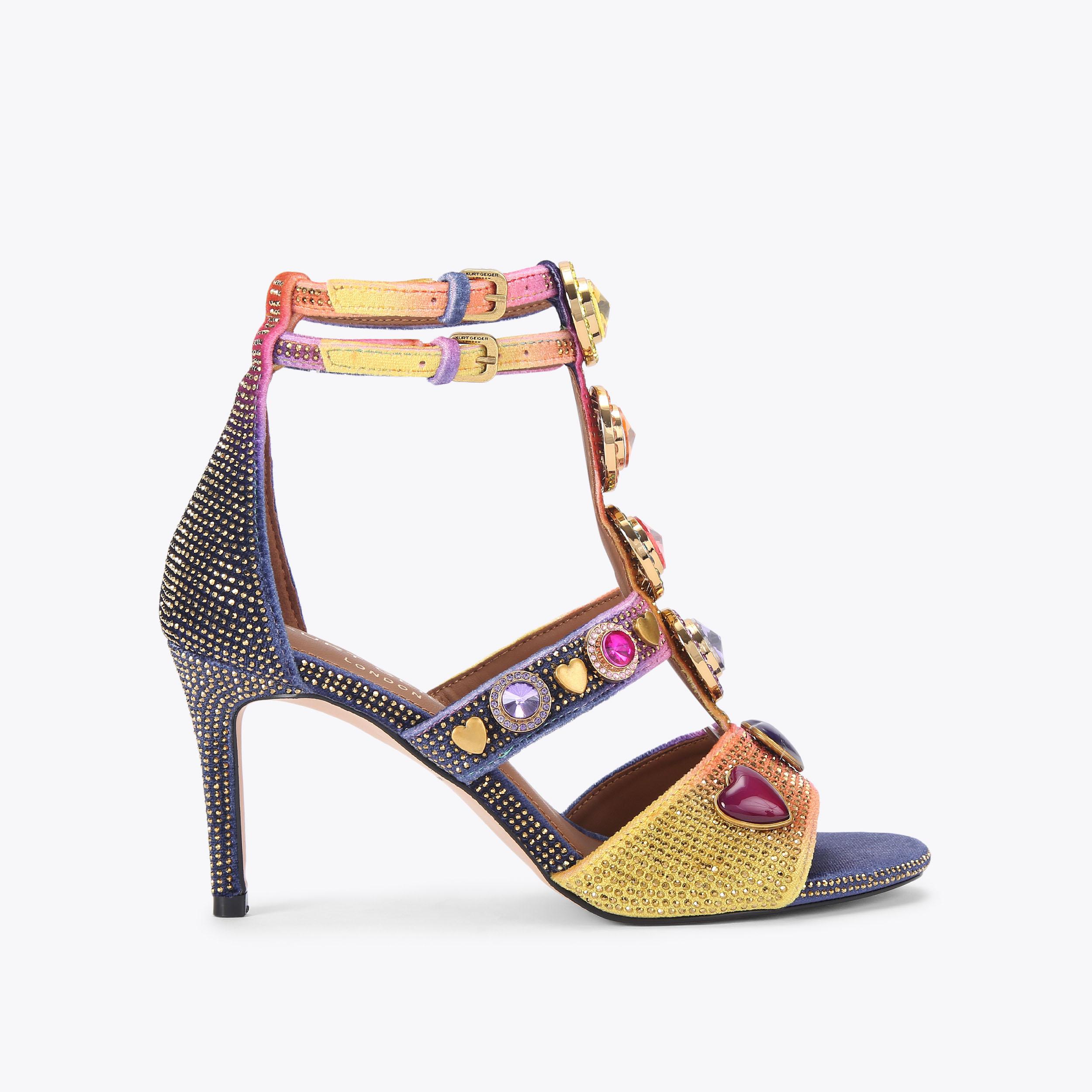 GEM HIGH GLADIATOR Ombre Velvet Crystal Heart Gladiator Heel by