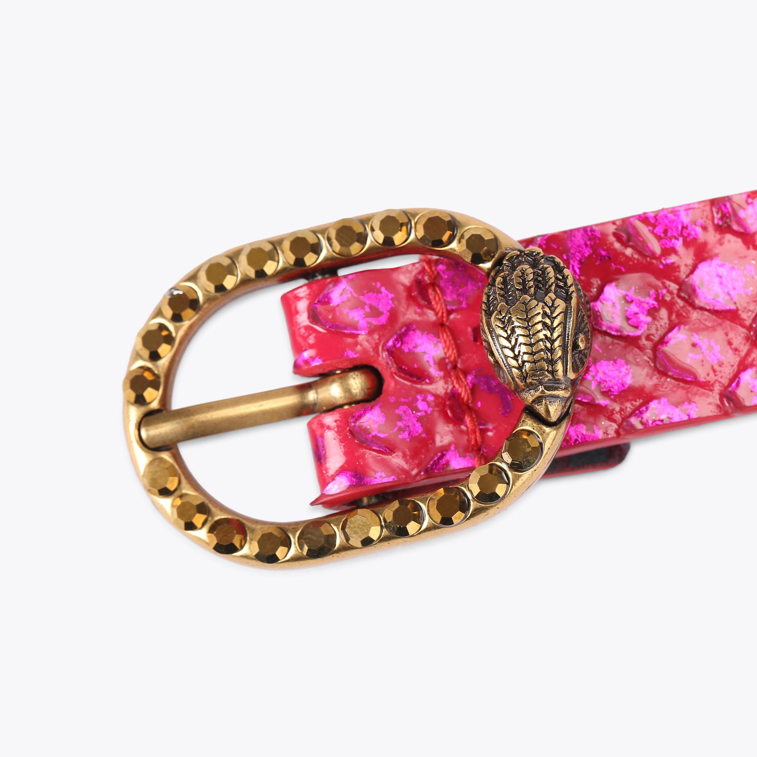 Kurt Geiger Leather Textured SnakePrint Mayfair Belt/Gold Buckle-EagleHead SzM/L MAYFAIR 30 BELT Bone Leather Belt by KURT GEIGER LONDON main image 3
