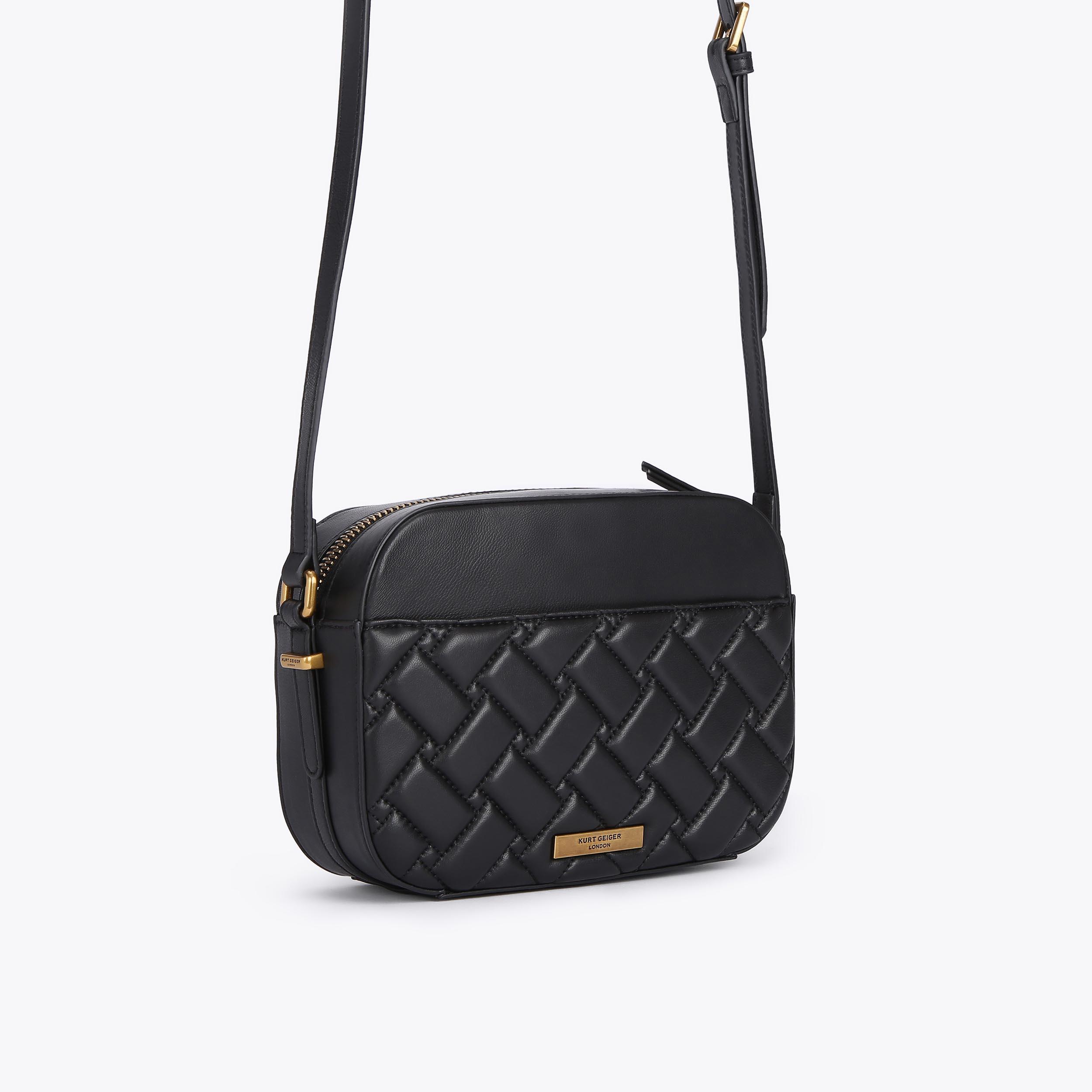 KENSINGTON CROSS BODY Black Leather Quilted Cross Body Bag by KURT GEIGER LONDON