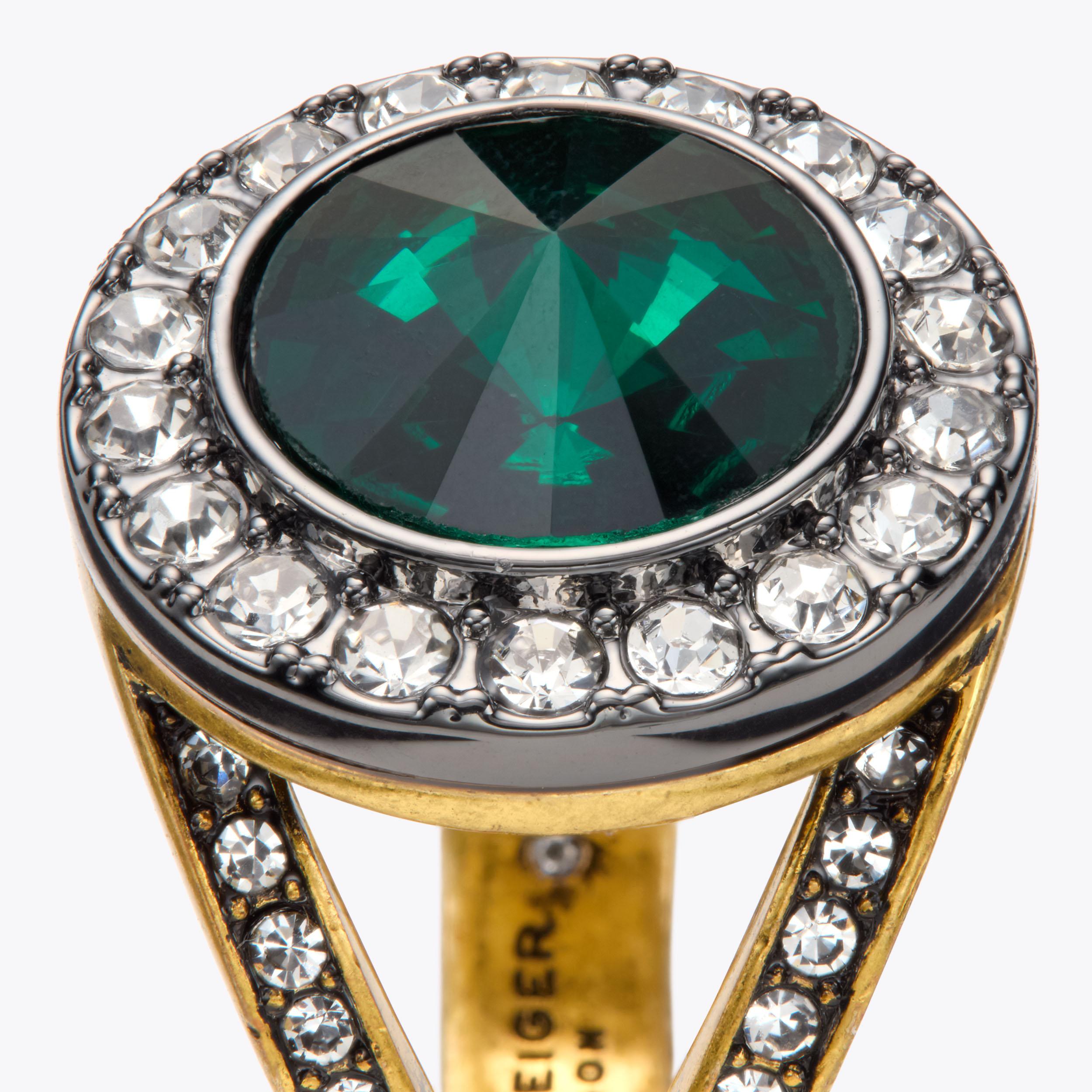 SM OCTAVIA RING Brass Green Crystal Ring by KURT GEIGER LONDON