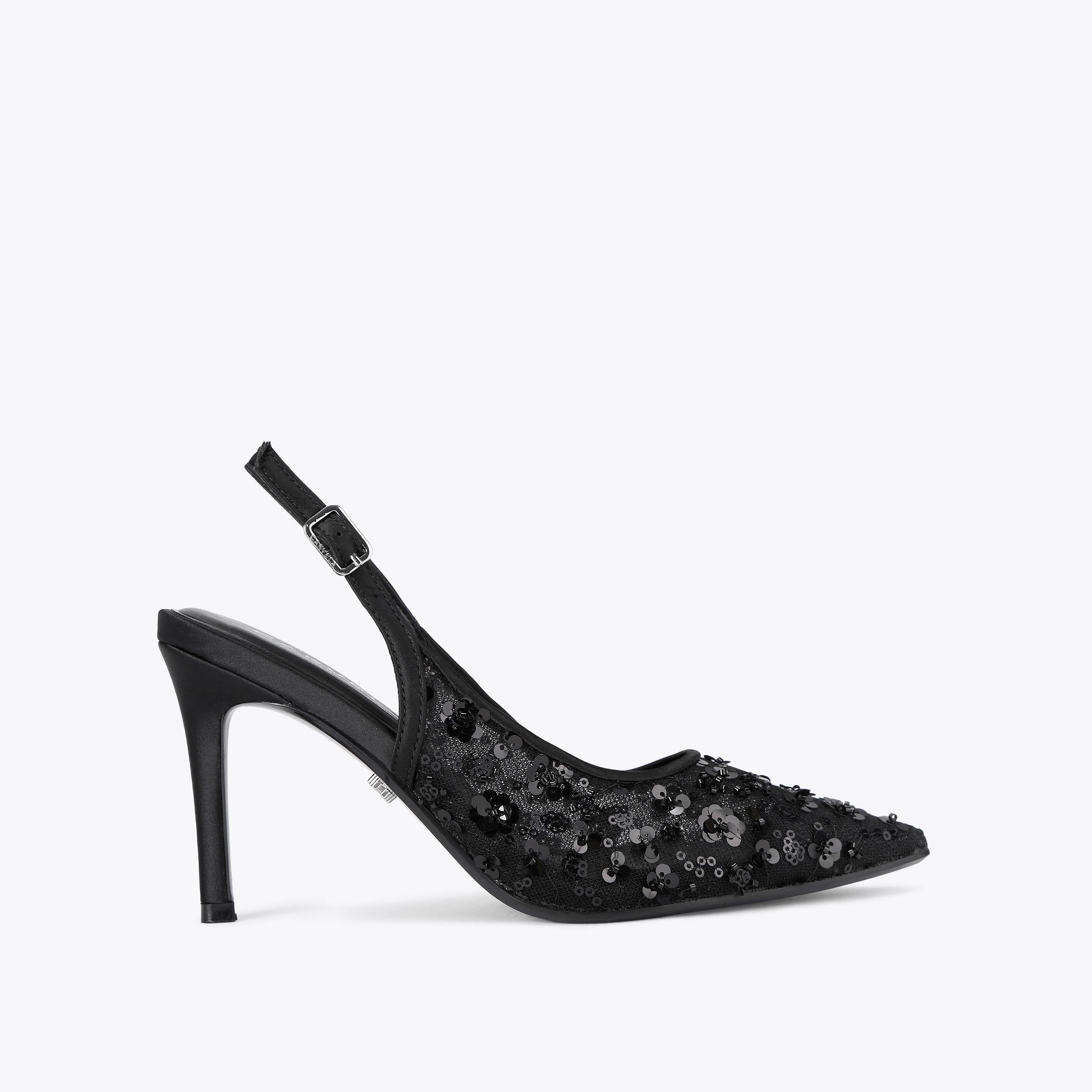 POSITANO SEQUIN SLINGBACK Black Sequin Slingback Heel by CARVELA