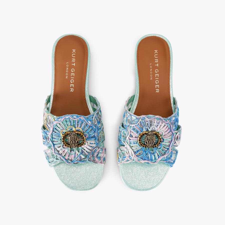 CHELSEA WOVEN FLAT SDL Bleu Green Fabric Sandal by Kurt Geiger London