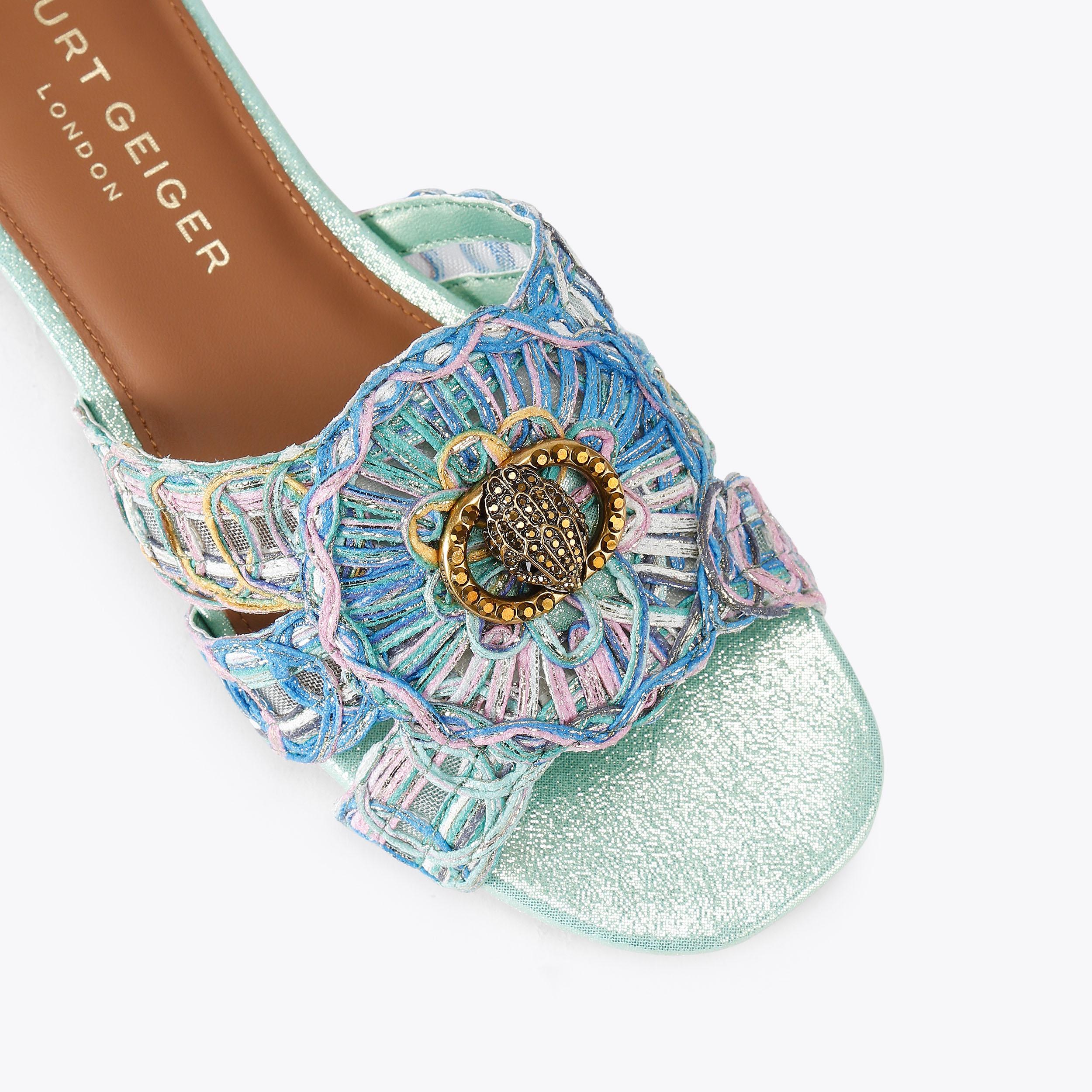 CHELSEA WOVEN FLAT SDL Bleu Green Fabric Sandal by Kurt Geiger London