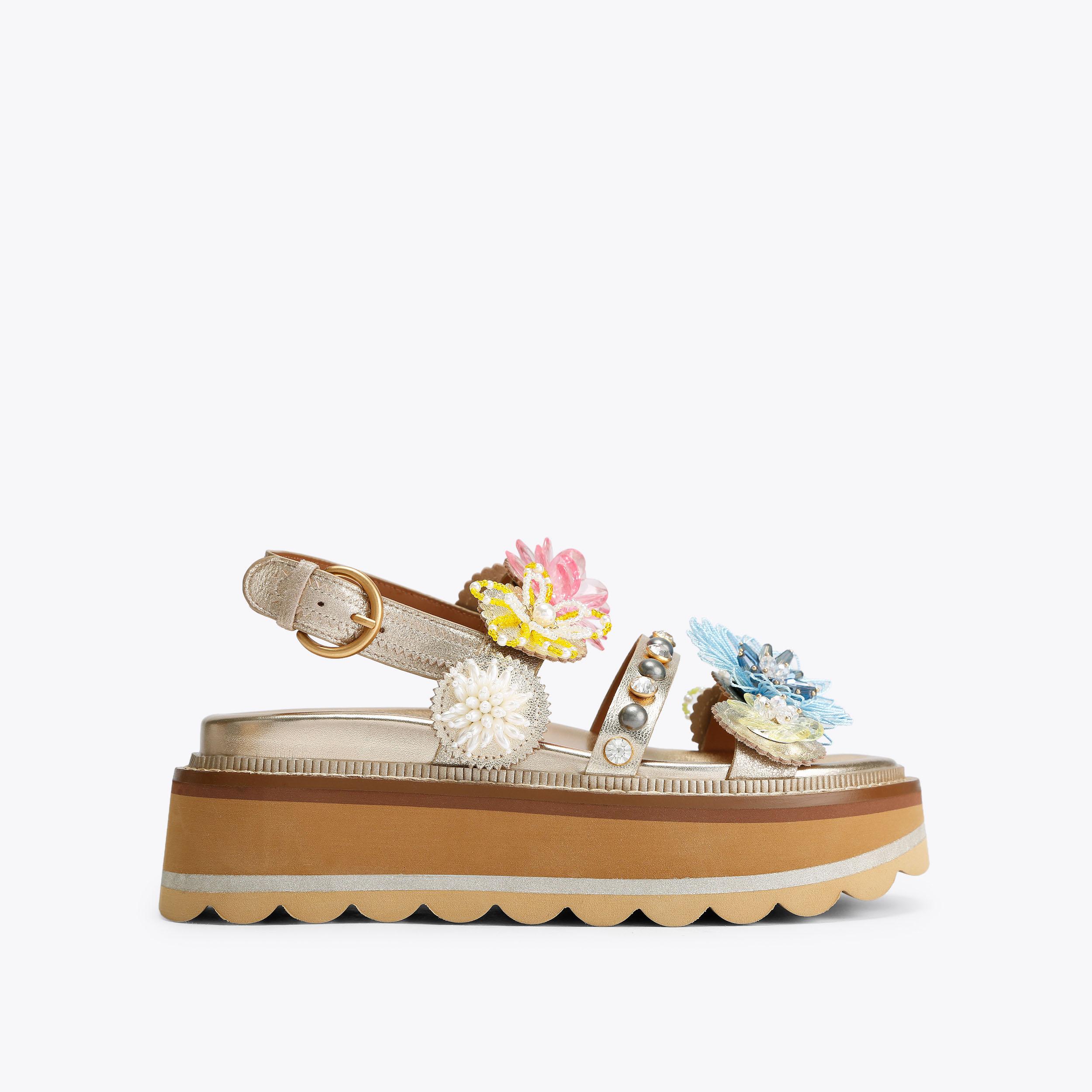 OCTAVIA SLING PLATFORM Gold Leather Flower Platform Sandal by Kurt ...