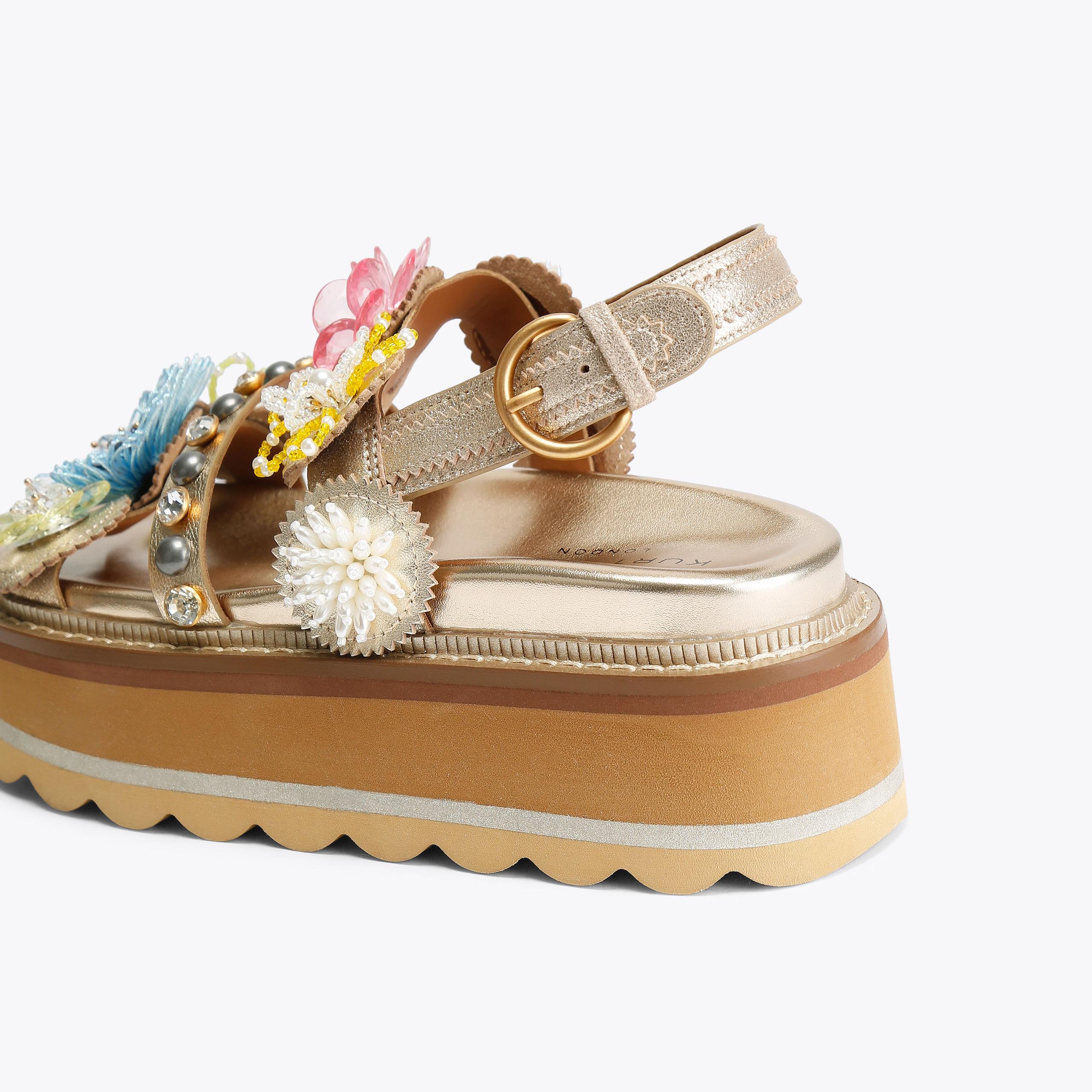 OCTAVIA SLING PLATFORM Gold Leather Flower Platform Sandal by Kurt ...