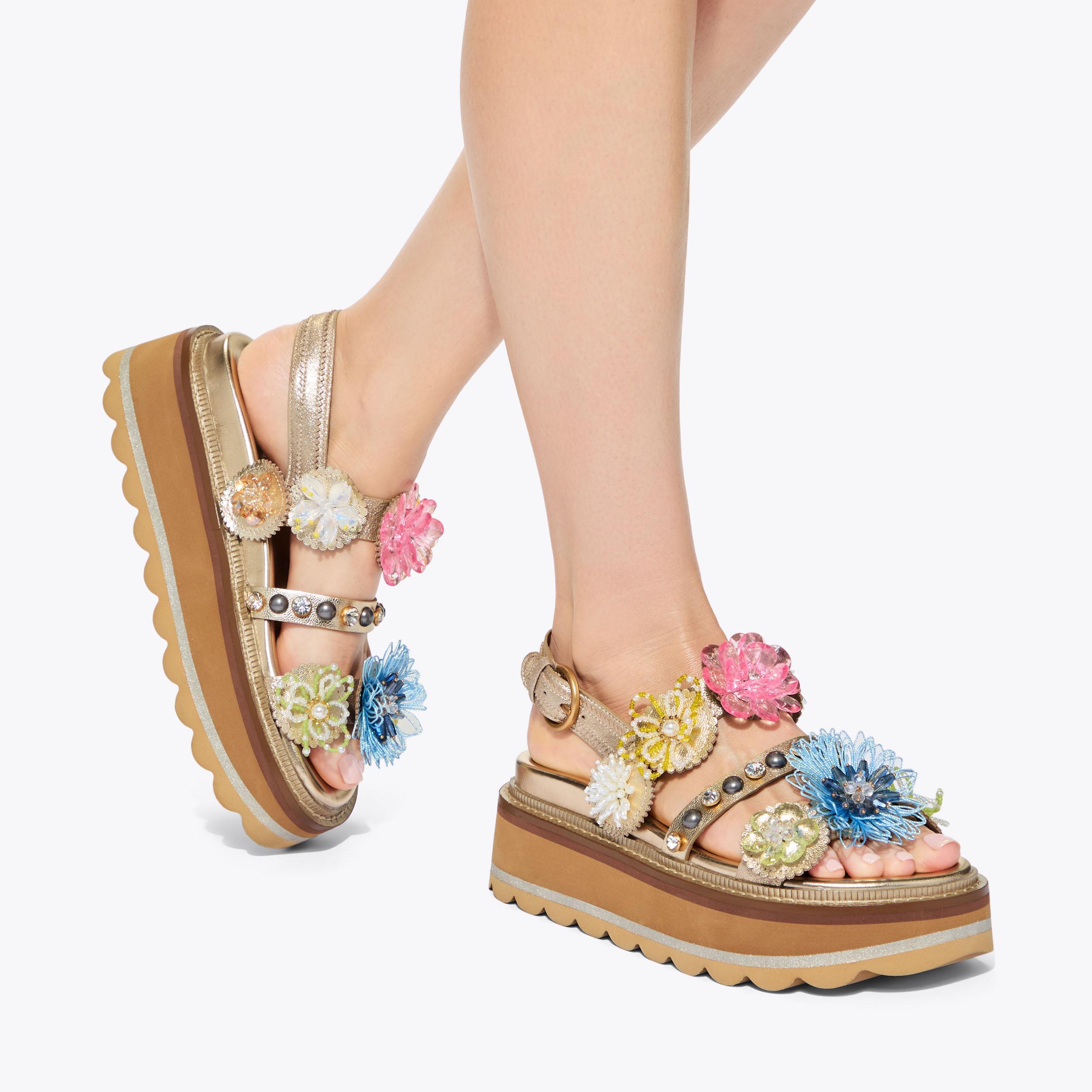 OCTAVIA SLING PLATFORM Gold Leather Flower Platform Sandal by Kurt ...
