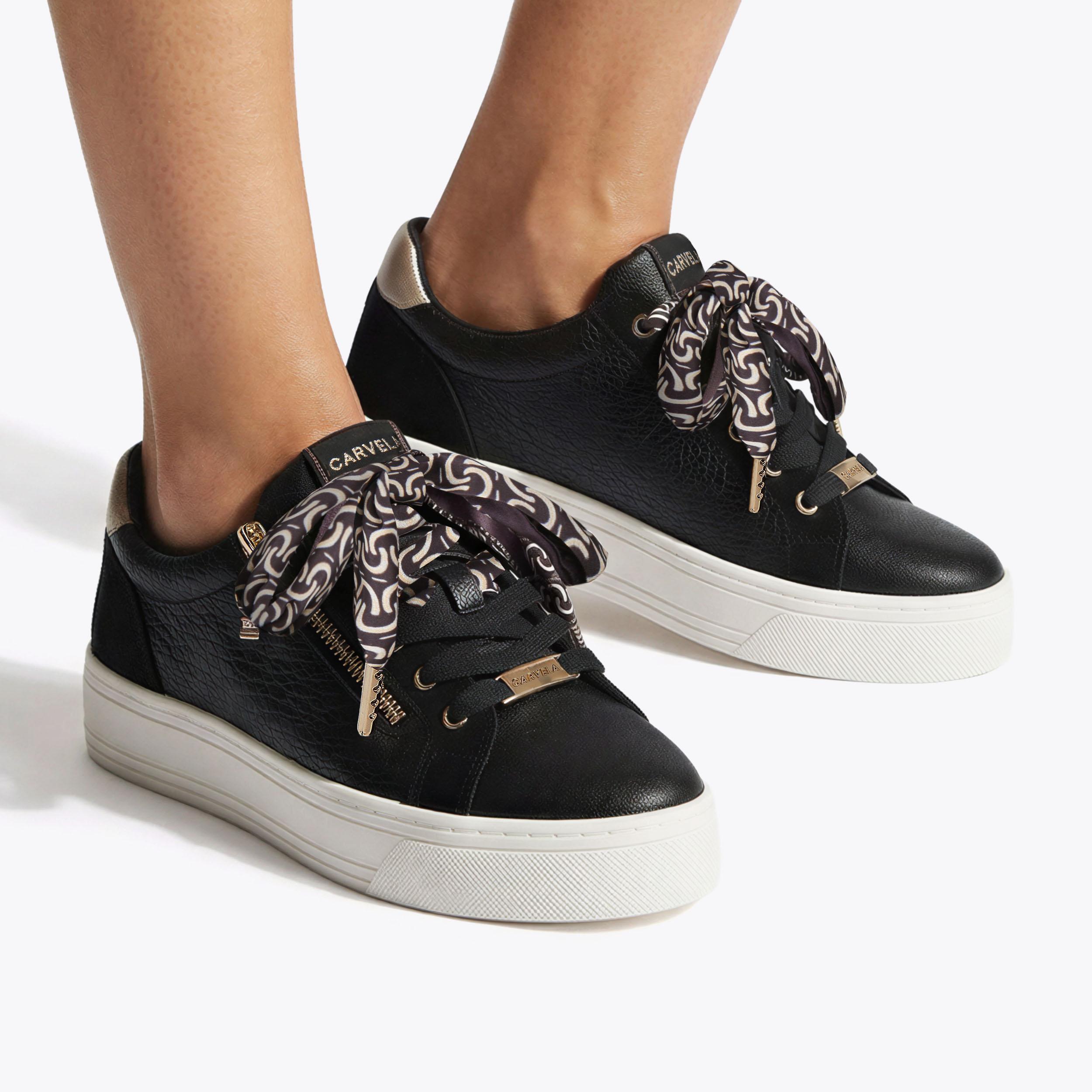 SORRENTO SCARF SNEAKER Black Lizard Sneaker by Carvela