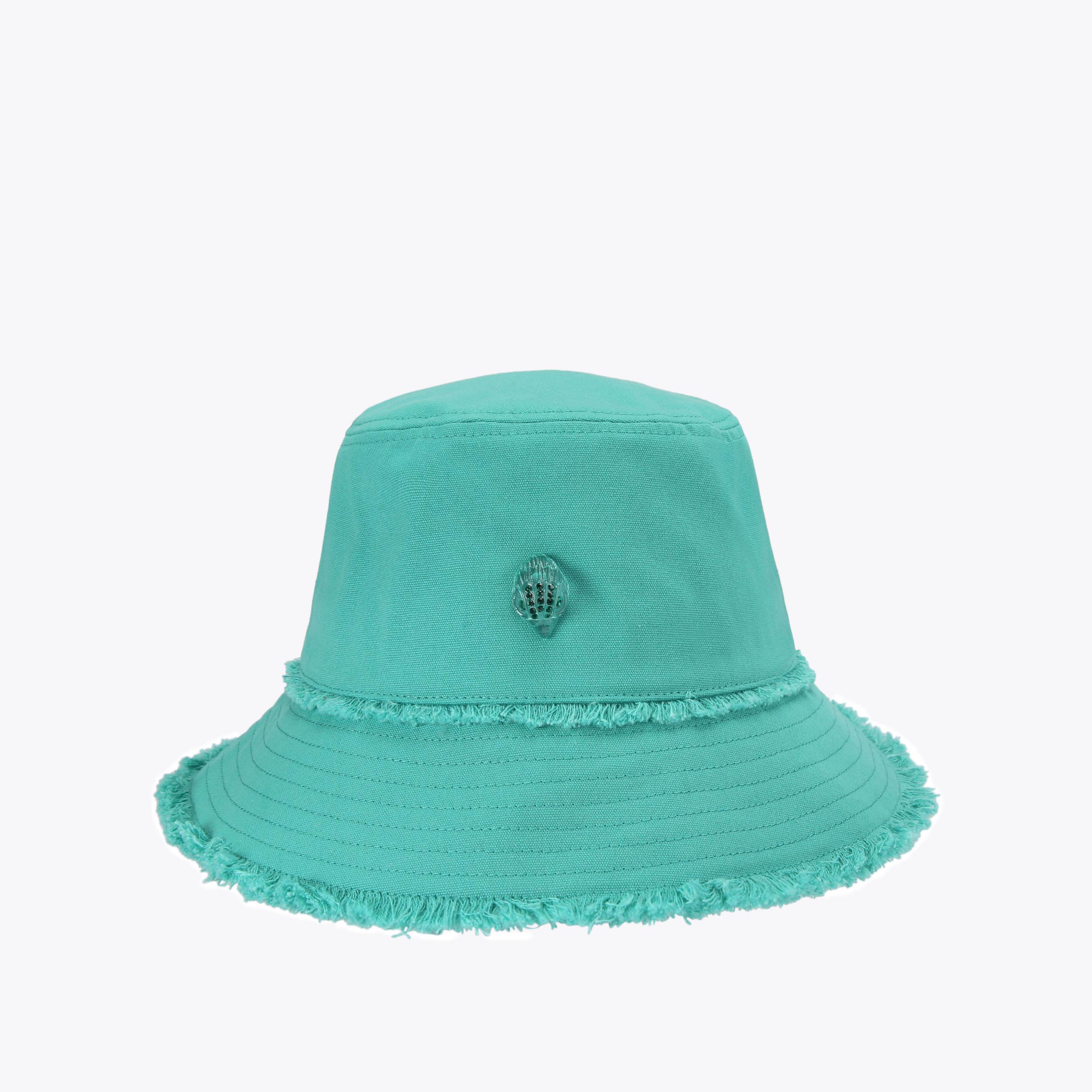 Kurt Geiger London Woven Straw Sun Hat Blue Green Fray Trim Eagle NWT eagle-wide-brim-hat-green-  main image 3