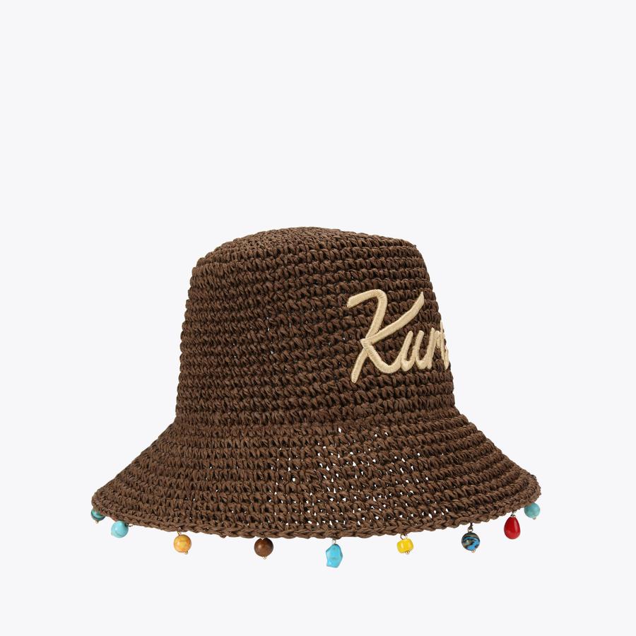 KURT RAFFIA BUCKET HAT Brown Raffia Bucket Hat by Kurt Geiger London
