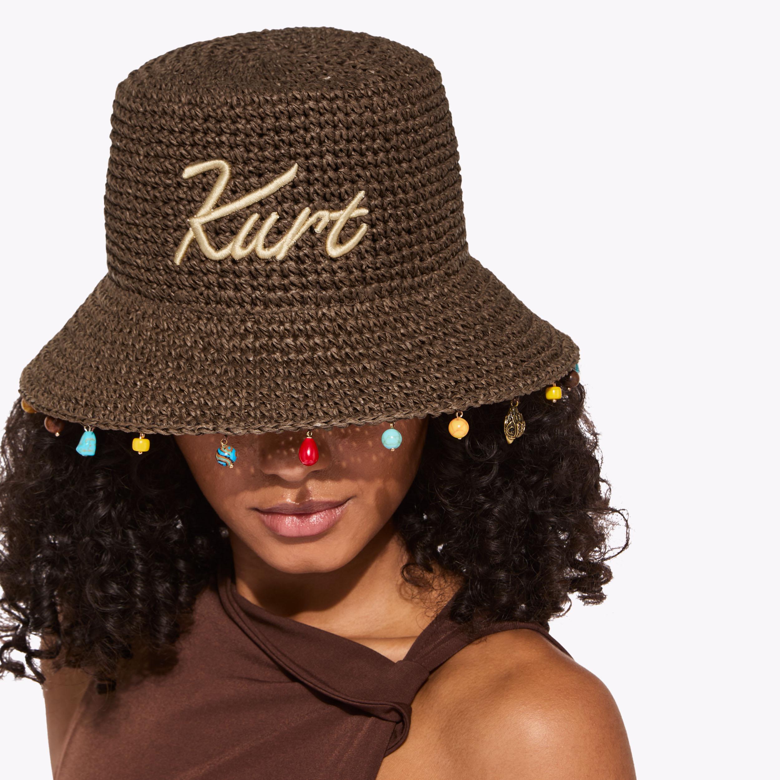 KURT RAFFIA BUCKET HAT Brown Raffia Bucket Hat by Kurt Geiger London