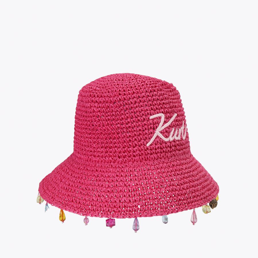 KURT RAFFIA BUCKET HAT Fuchsia Raffia Bucket Hat by Kurt Geiger London