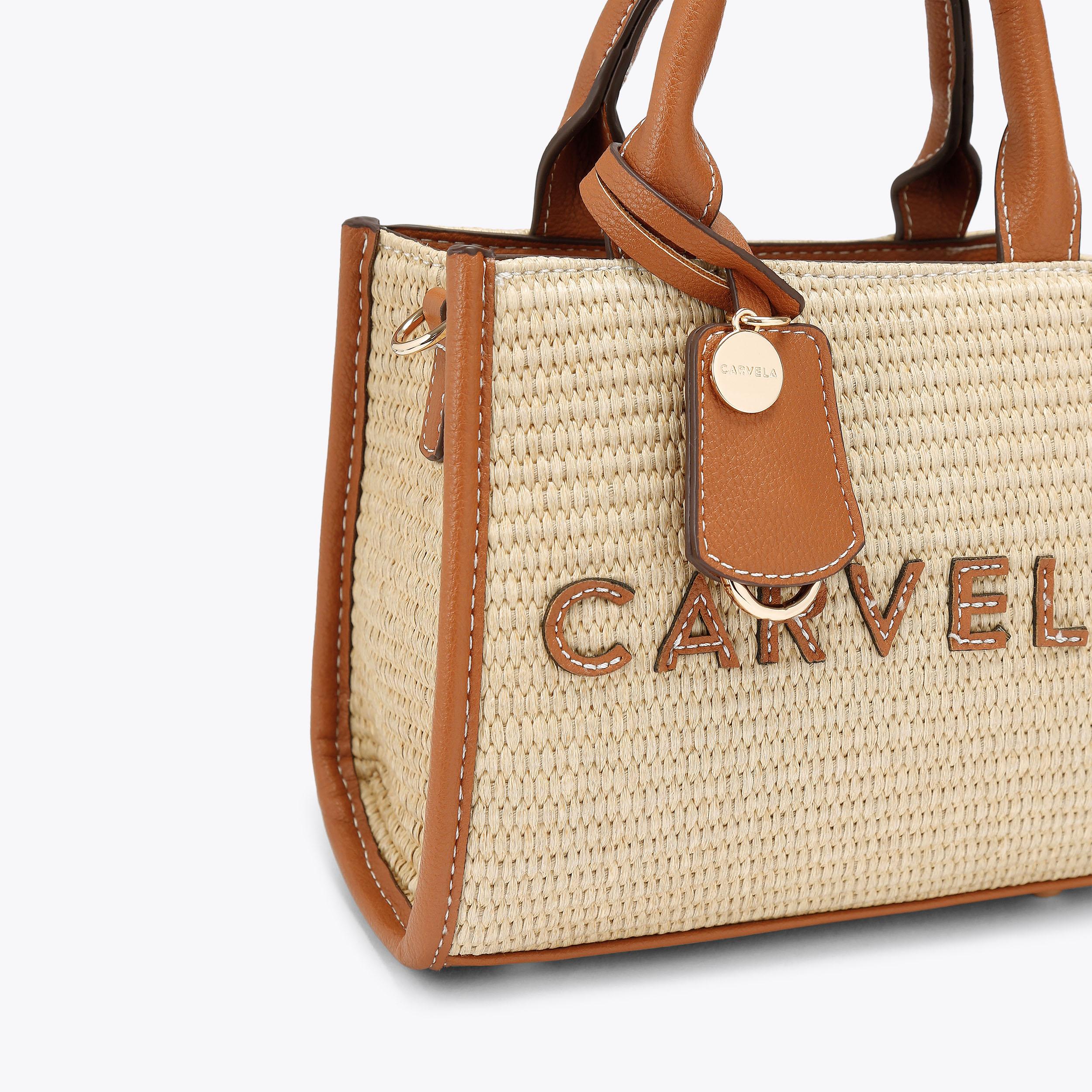 FRAME RAFFIA MICRO Tan Combination Branded Tote Bag by Carvela