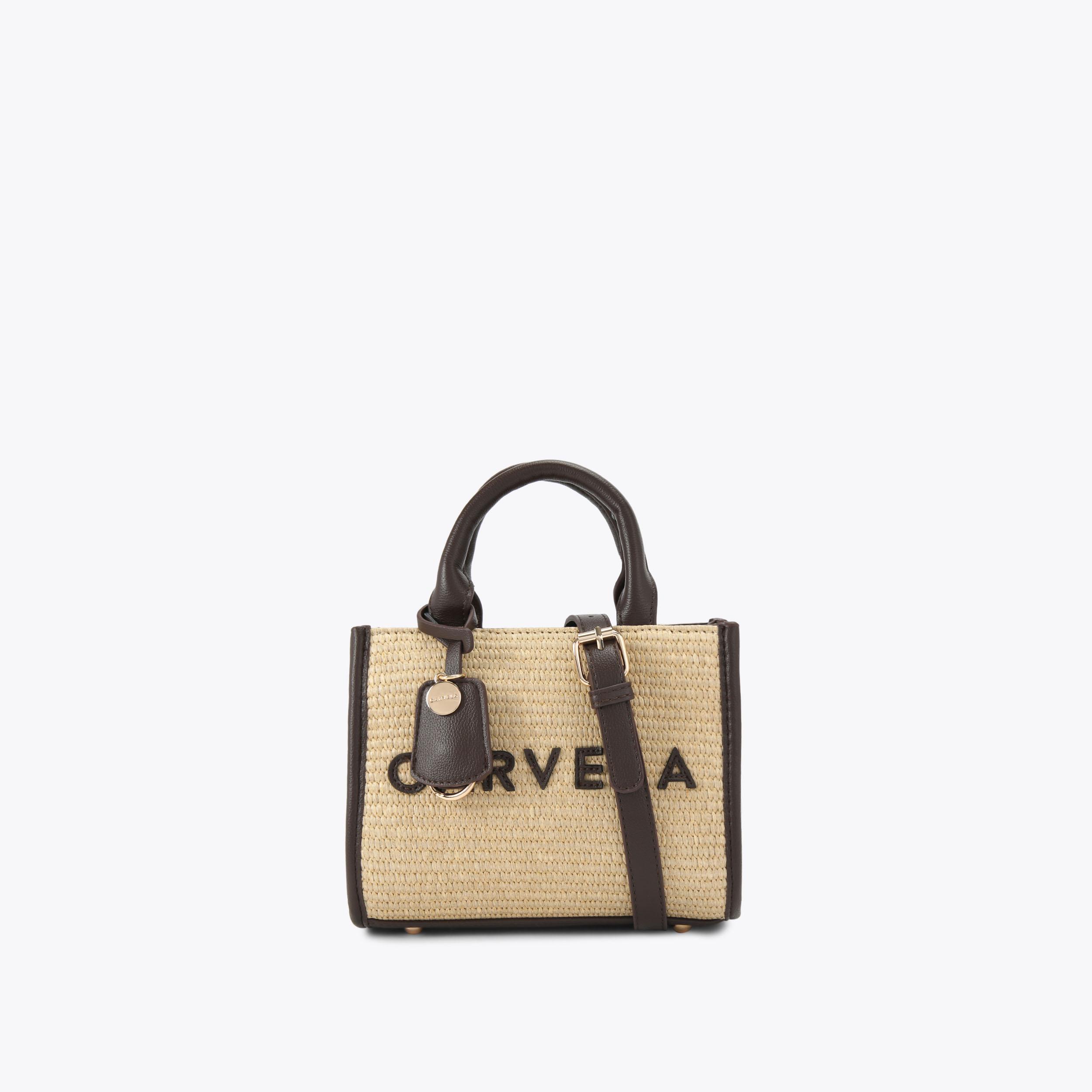 FRAME RAFFIA MICRO Tan Combination Branded Tote Bag by Carvela