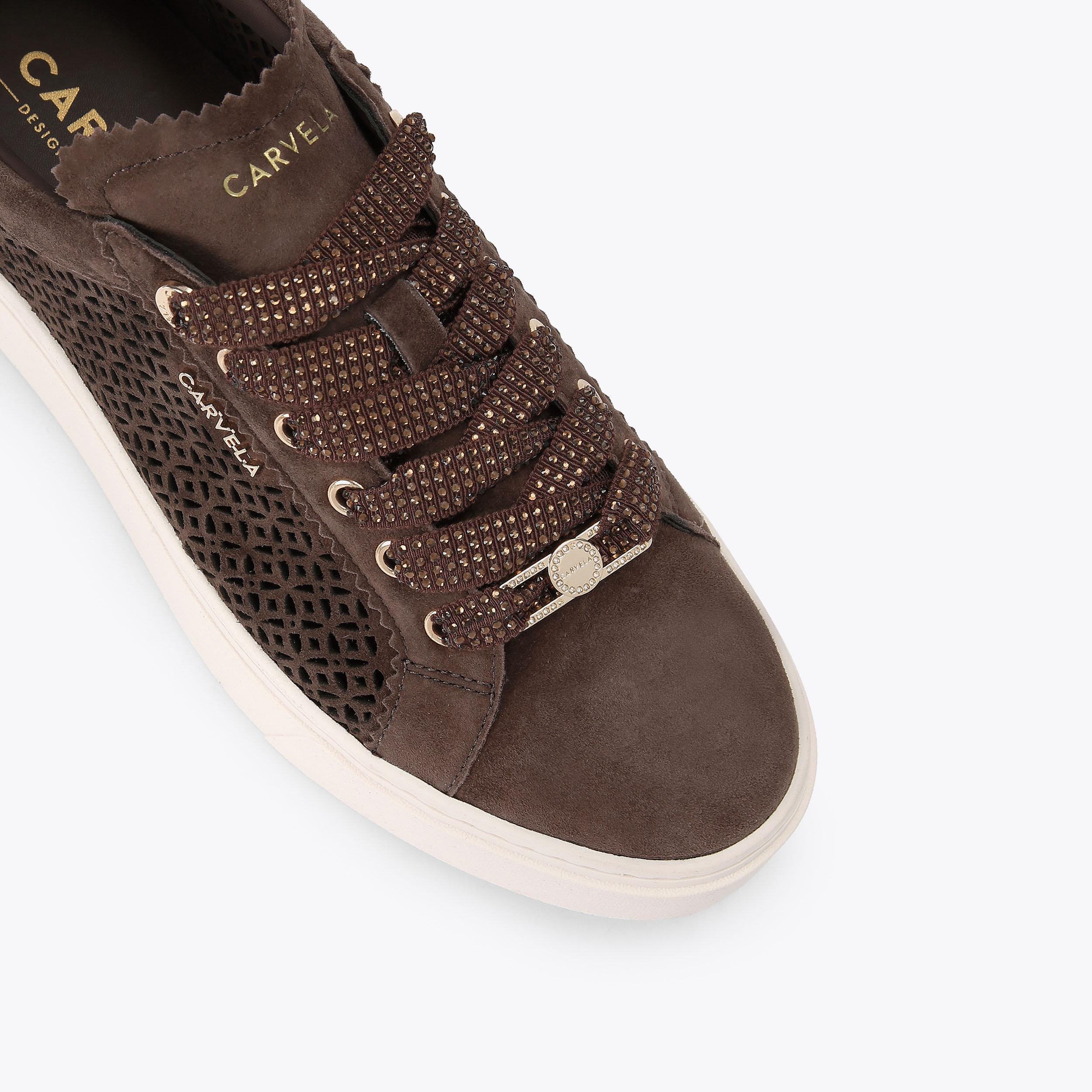 CAPRESE LASER TRAINER Brown Leather Lace Up Trainer by Carvela