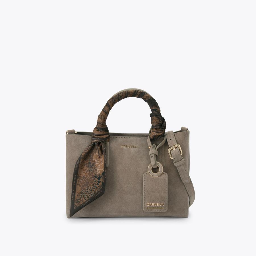 NINA MINI TOTE Taupe Suede Mini Tote Bag by Carvela