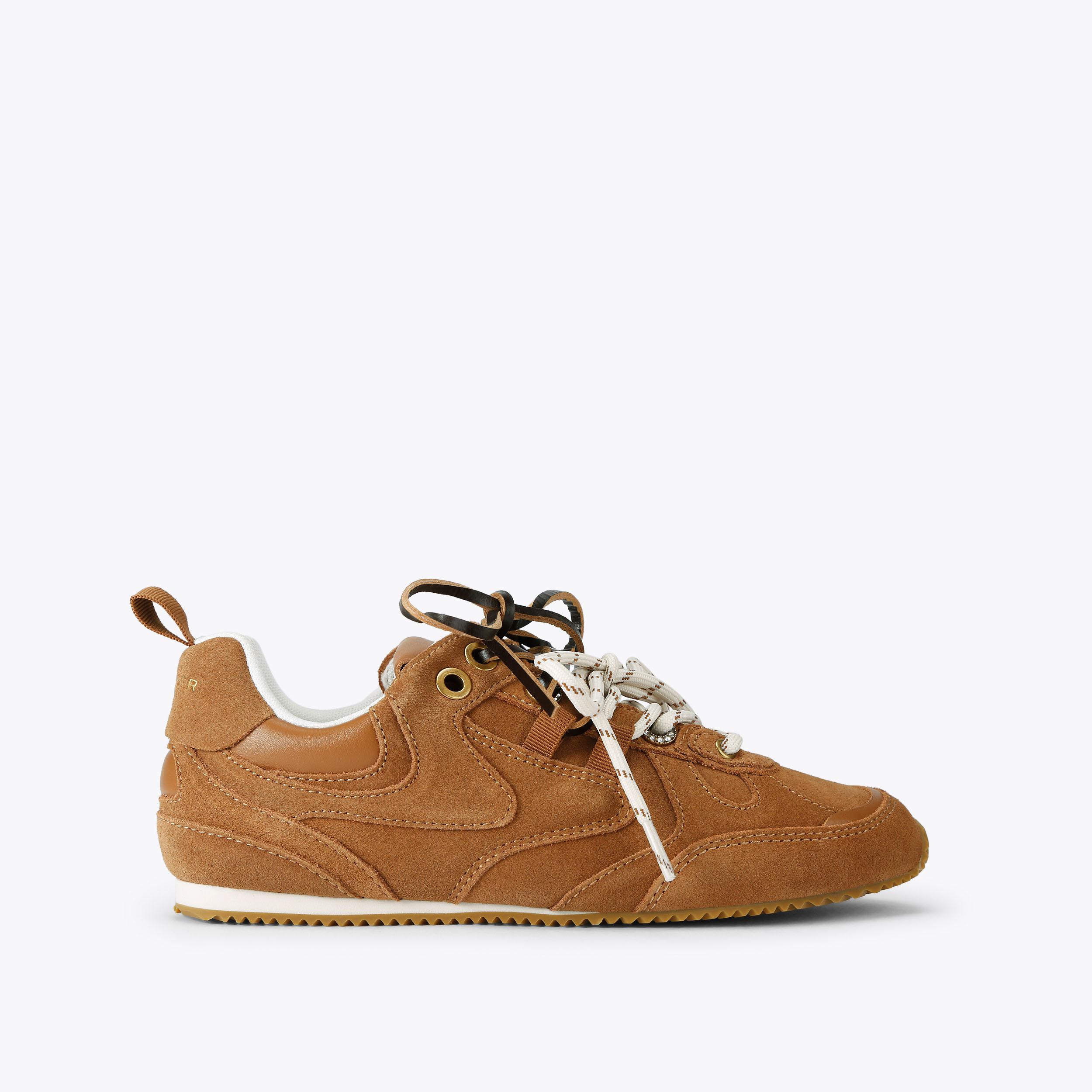 K SLIM RUNNER Tan Suede Leather Slim Runner by Kurt Geiger London