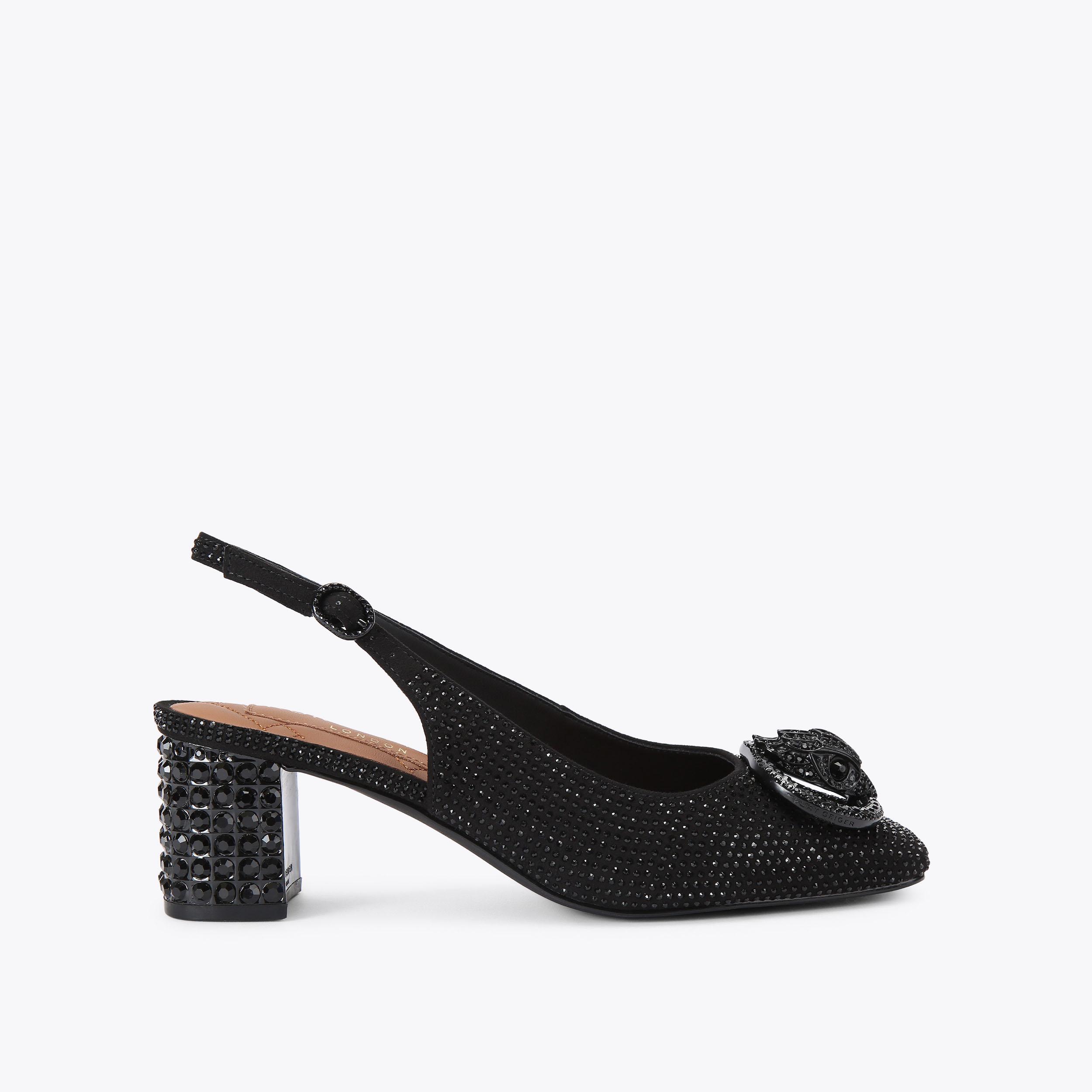 CHELSEA BLOCK SLING DR Black Fabric Black Slingback Heel by Kurt Geiger ...