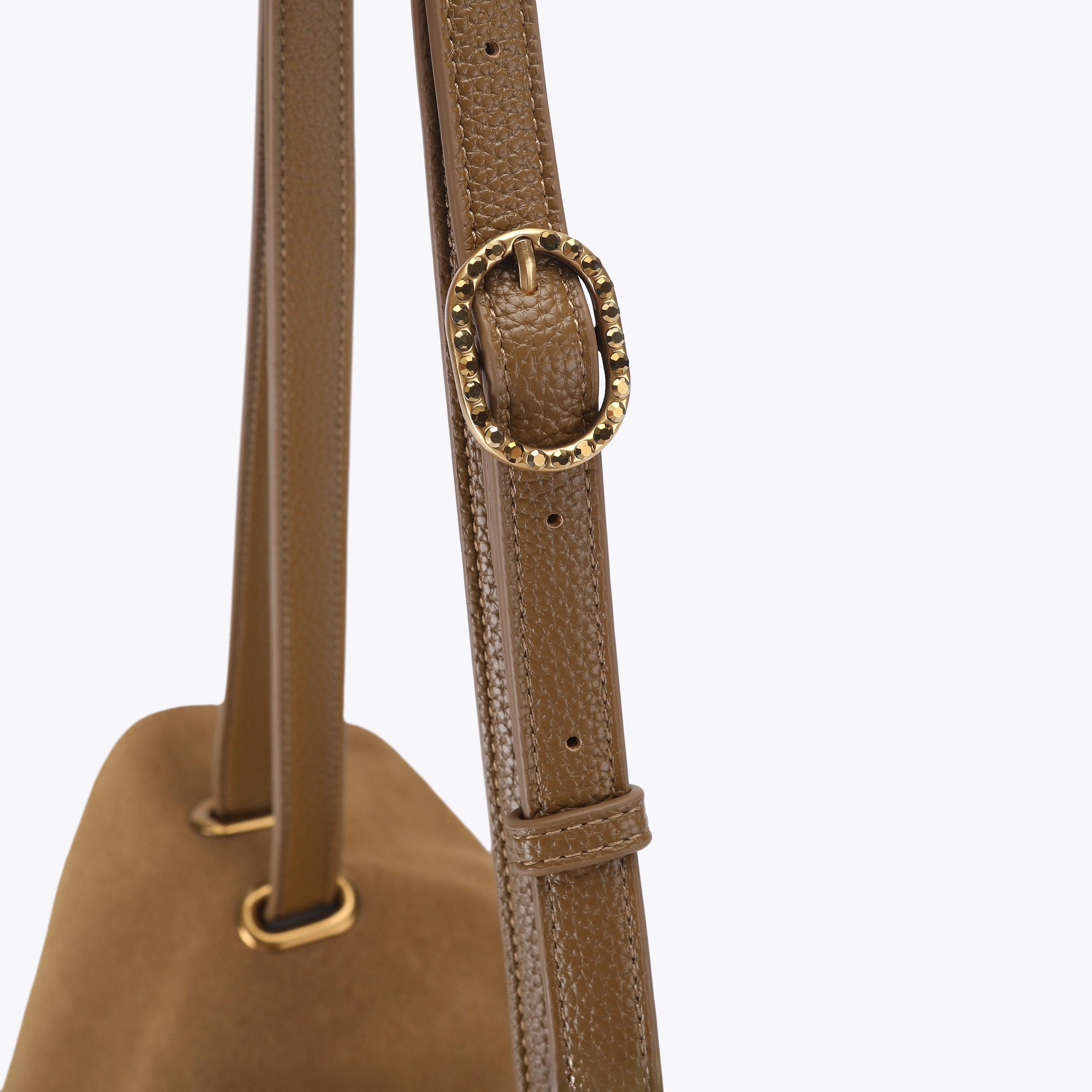 CHELSEA LG SLOUCH FLAP Tan Suede Shoulder Bag by Kurt Geiger London