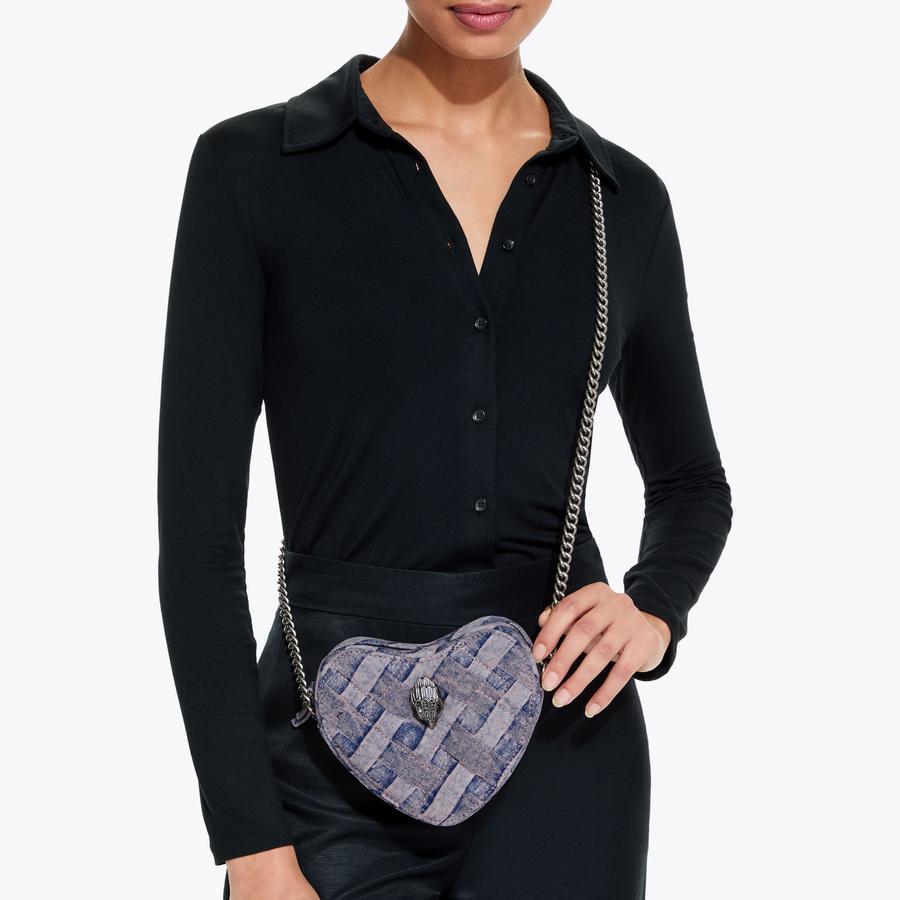 n♡ KENSINGTON HEART X BODY Denim Woven Heart Cross Body Bag by
