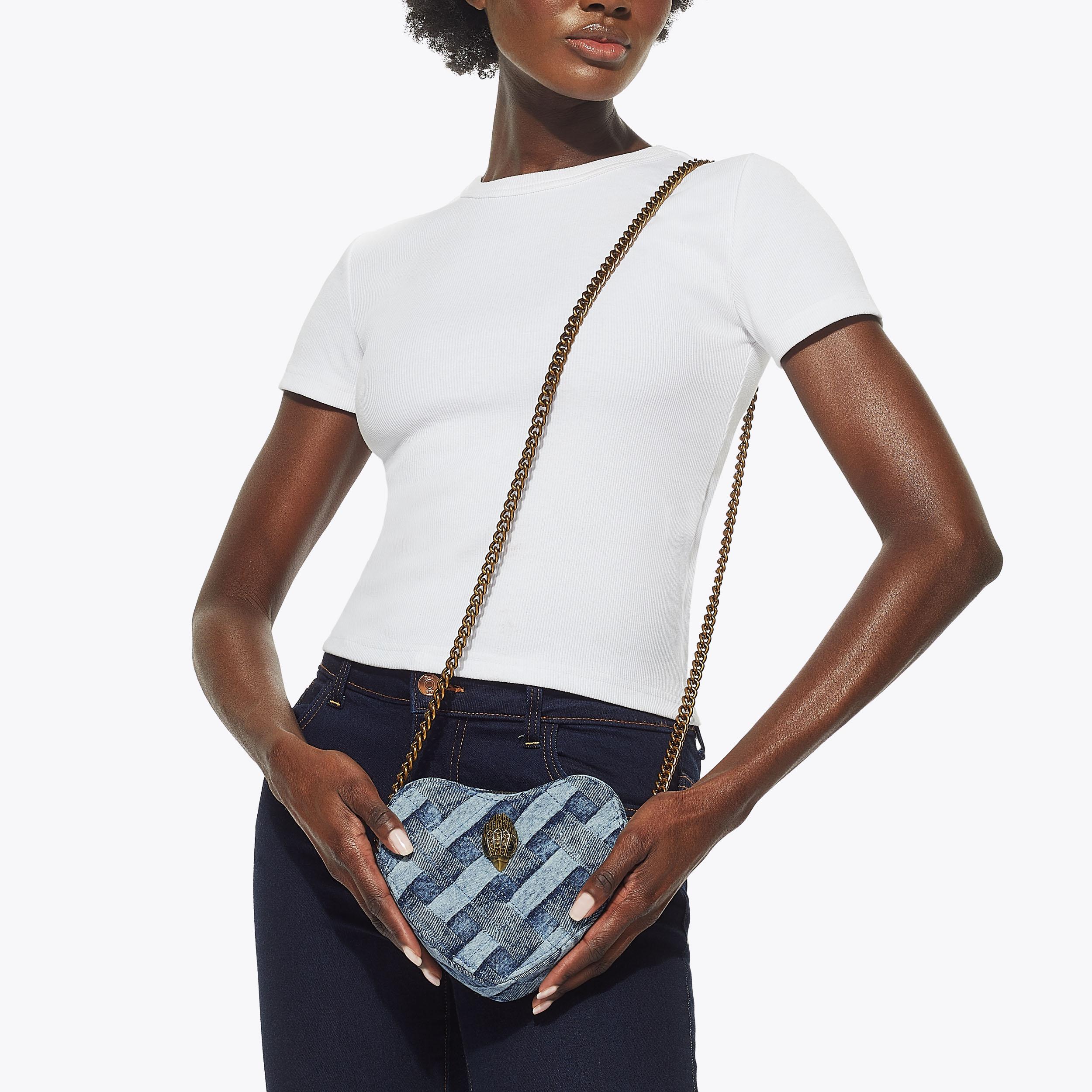 KENSINGTON HEART X BODY Denim Woven Heart Cross Body Bag by