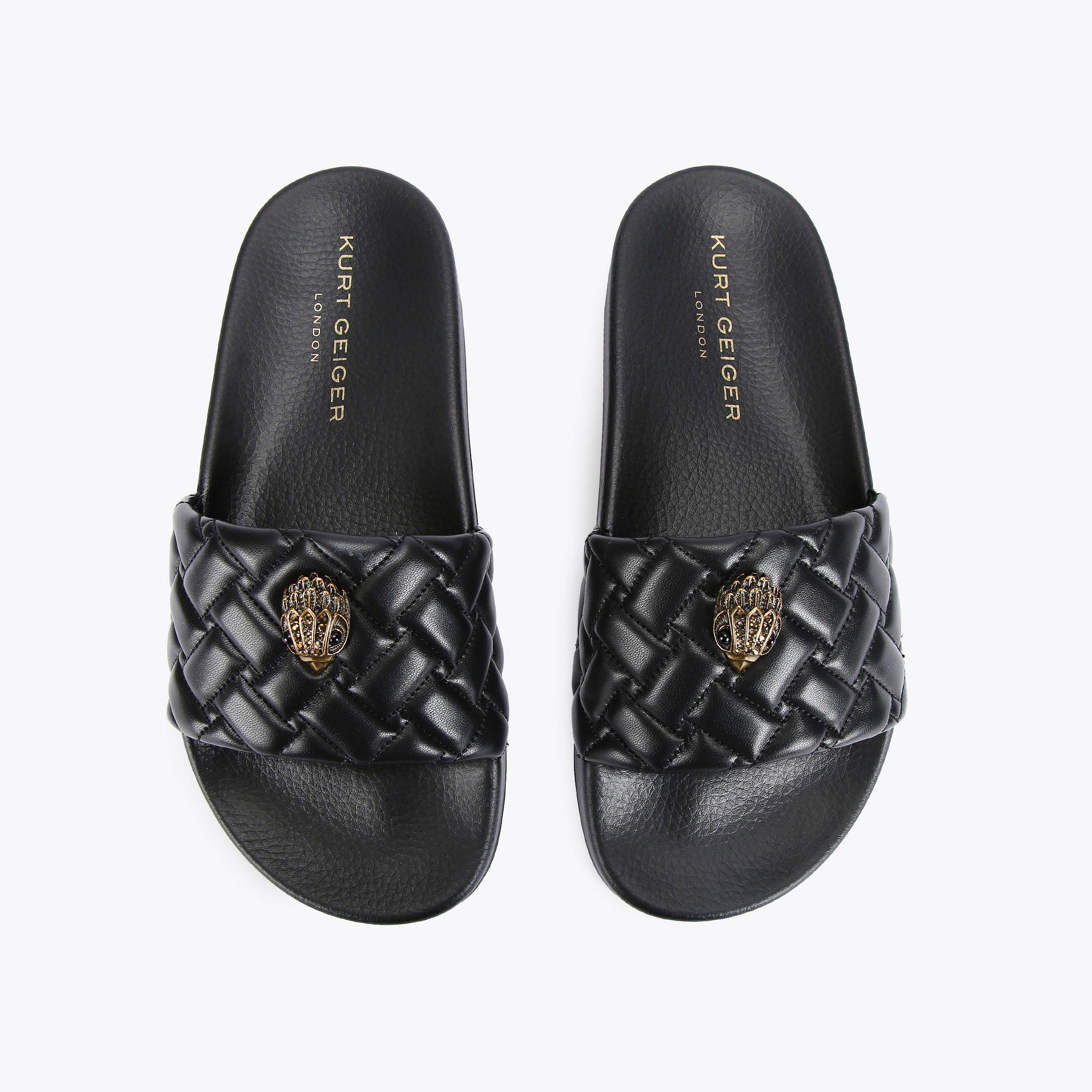 MEENA EAGLE Black Quilted Sliders by KURT GEIGER LONDON